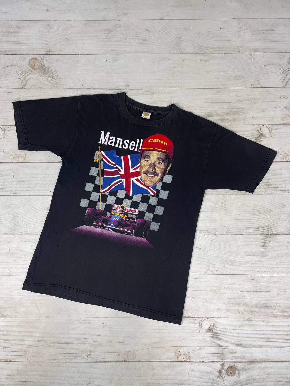 Formula 1 Vintage 90s Nigel Mansell F1 Canon British Racing T Shirt Size US XL / EU 56 / 4 - 1 Thumbnail
