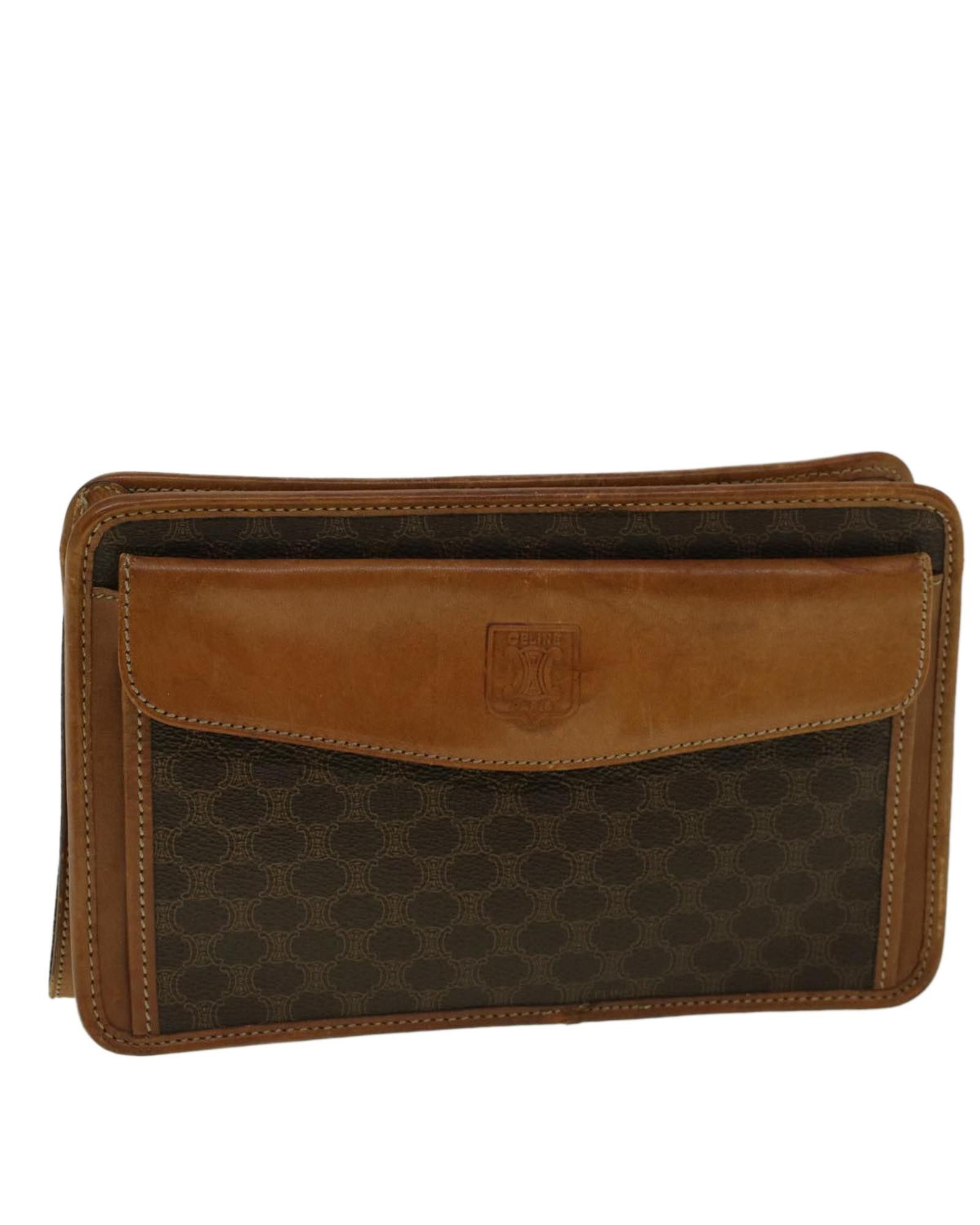 image of Brown Macadam Canvas Clutch Bag - Celine, Women's