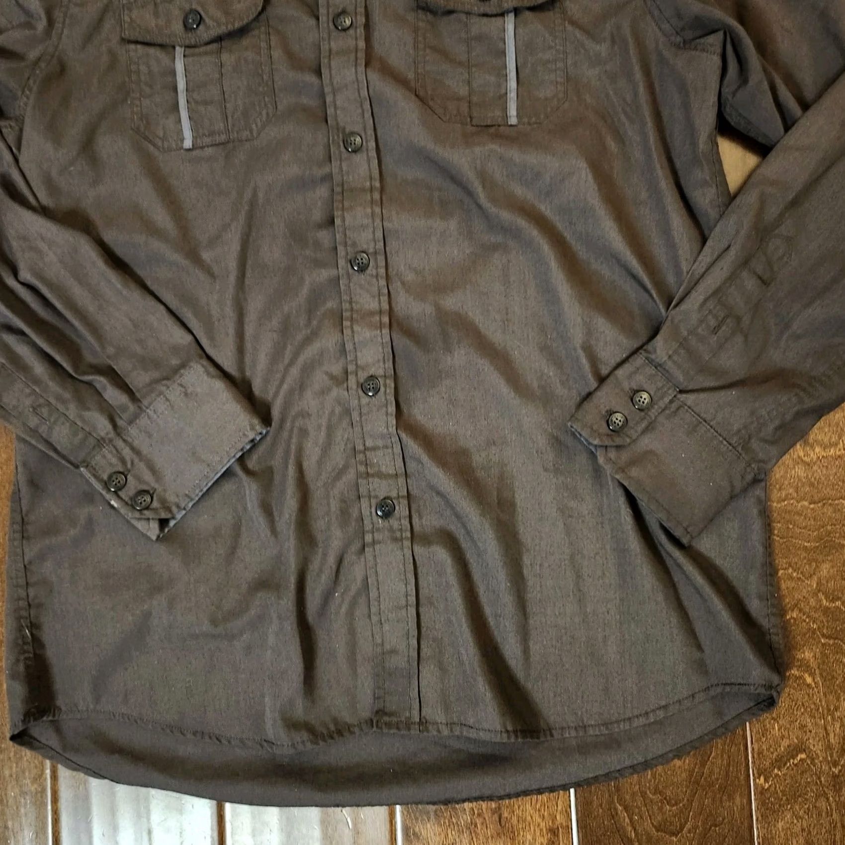 Vintage LR Scoop New York Men's Gray Blue Pocket Long Sleeve Button Up Dress Shirt L Size Gray Cotton Polyester Shirt Men موقع? Size 42R - 7 Thumbnail