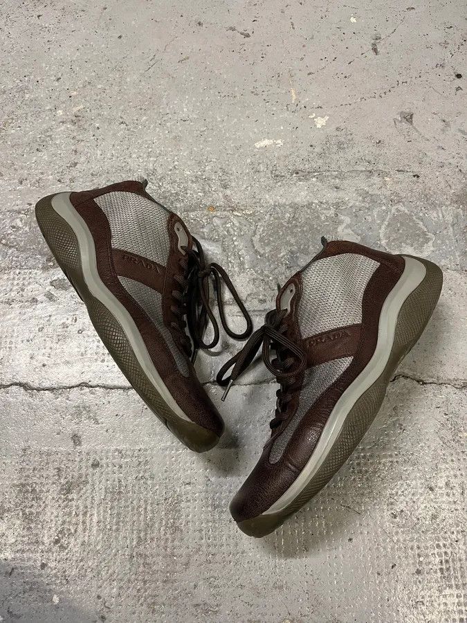 Prada 2000s Prada America’s Cups Brown Leather Hybrid Mid Sneakers Size US 9 / IT 39 - 2 Thumbnail