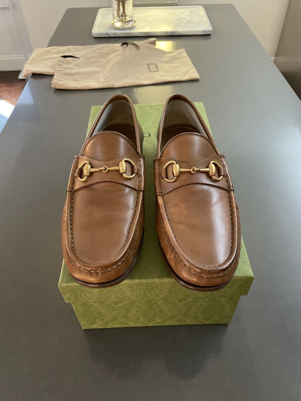 image of Gucci Horsebit 1953 Leather Loafers in Light Brown, Men's (Size 8.5)