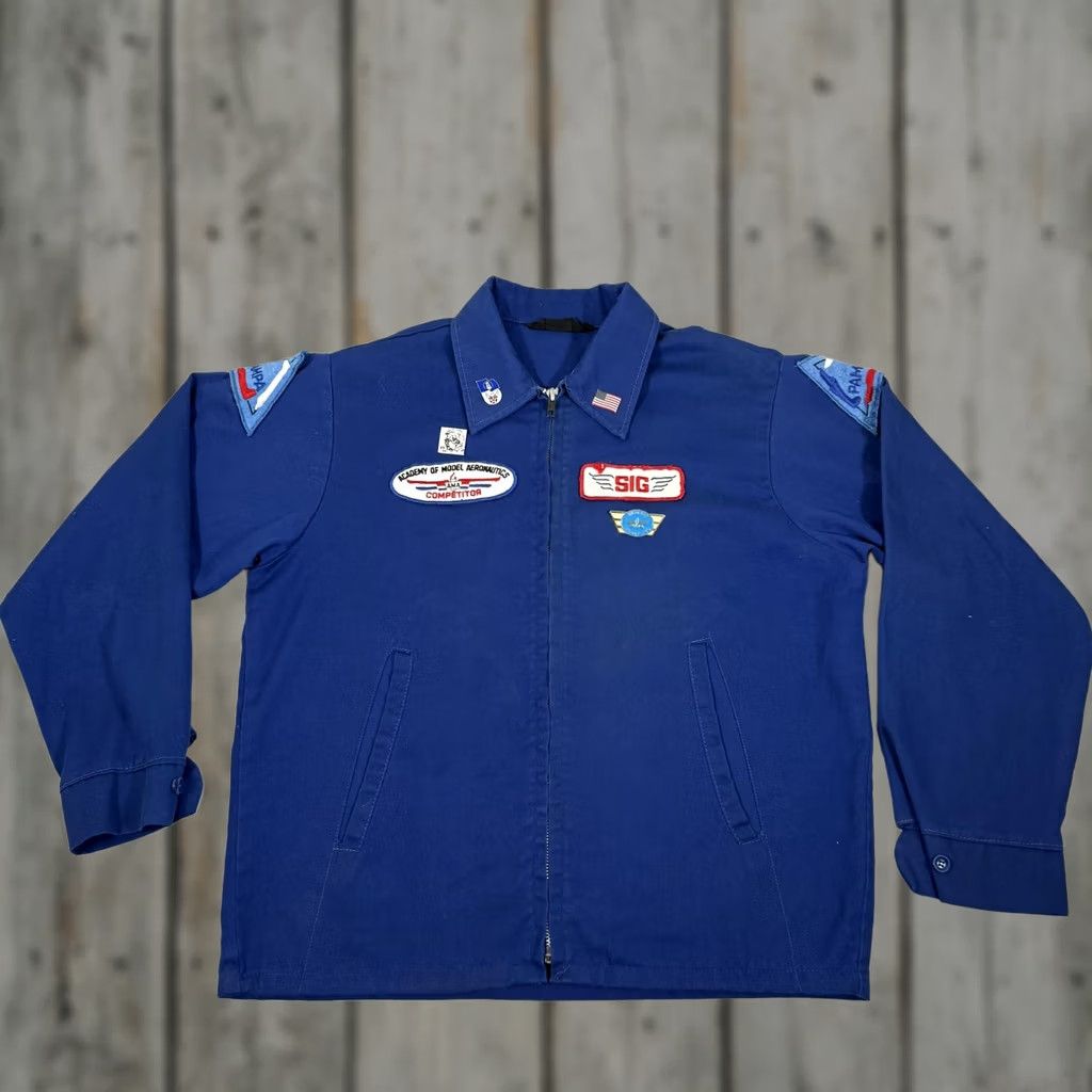 Vintage VINTAGE SIG Fly With SIG Jacket Mens M Blue Embroidered Logo Zipper Short Coat Patrotic Aviation Size US M / EU 48-50 / 2 - 1 Thumbnail