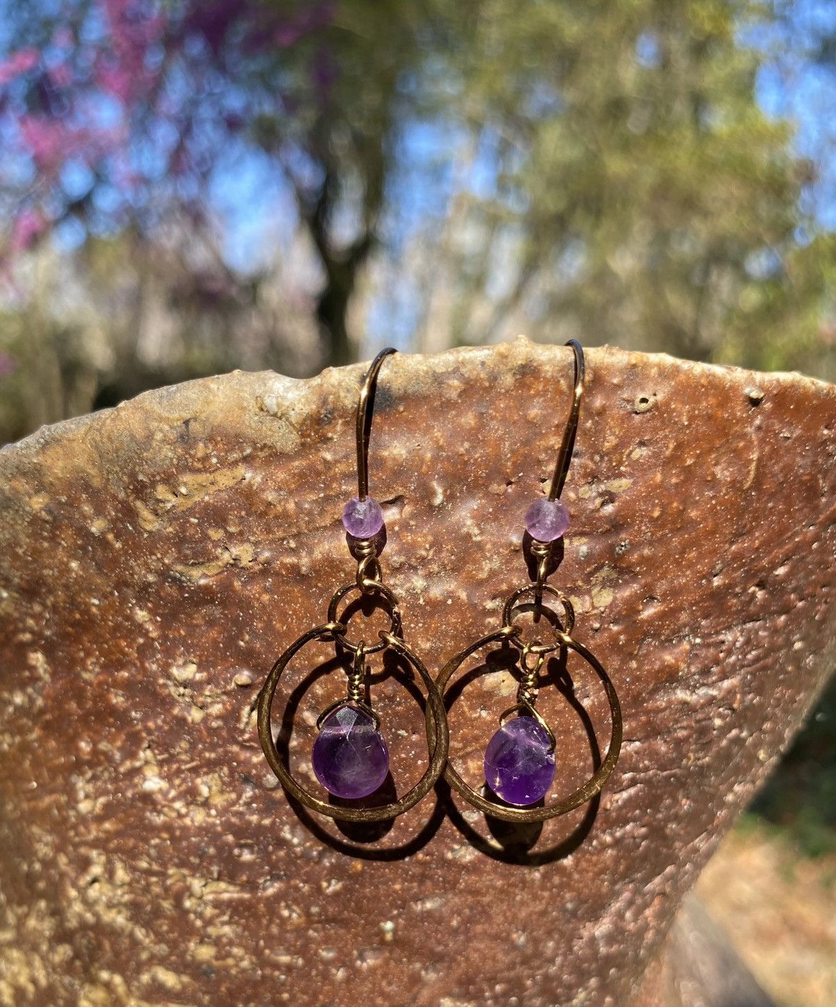 Handmade Amethyst Hoop Earrings Size ONE SIZE - 2 Thumbnail