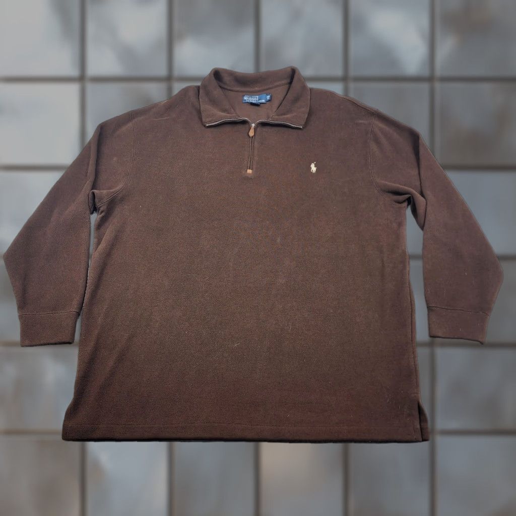 Polo Ralph Lauren Polo Ralph Lauren Sweater Mens 2XB Brown Long Sleeve Quarter Zip Pullover Cotton Knit Embroidered Logo Zipper Big & Tall Size US XXL / EU 58 / 5 - 1 Thumbnail