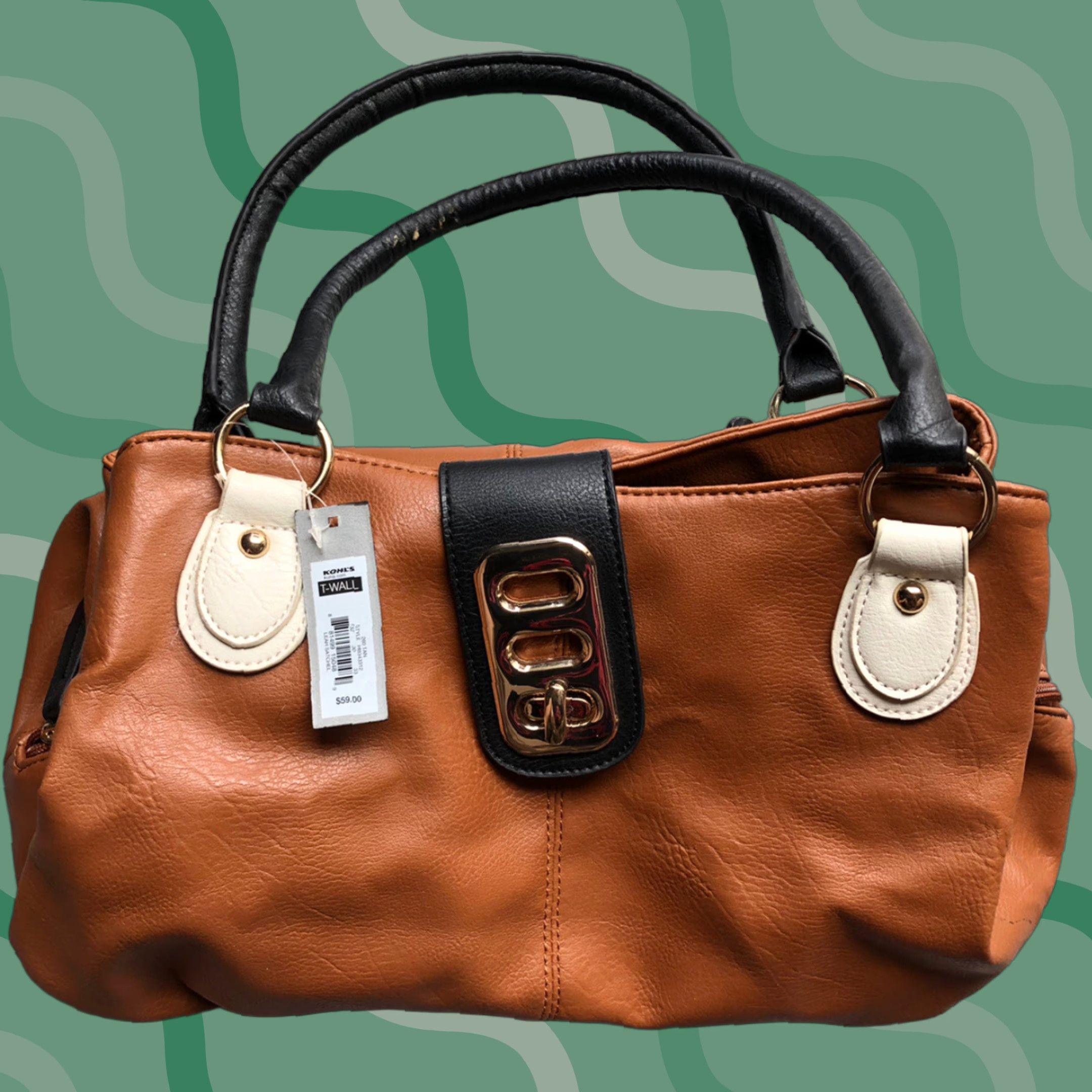Apt. 9 Kohls Apt. 9 T-Wall Leather Satchel Purse Tan Black Latch Turn Lock Pockets Satchel/Top Handle Bag Women Size ONE SIZE - 1 Thumbnail