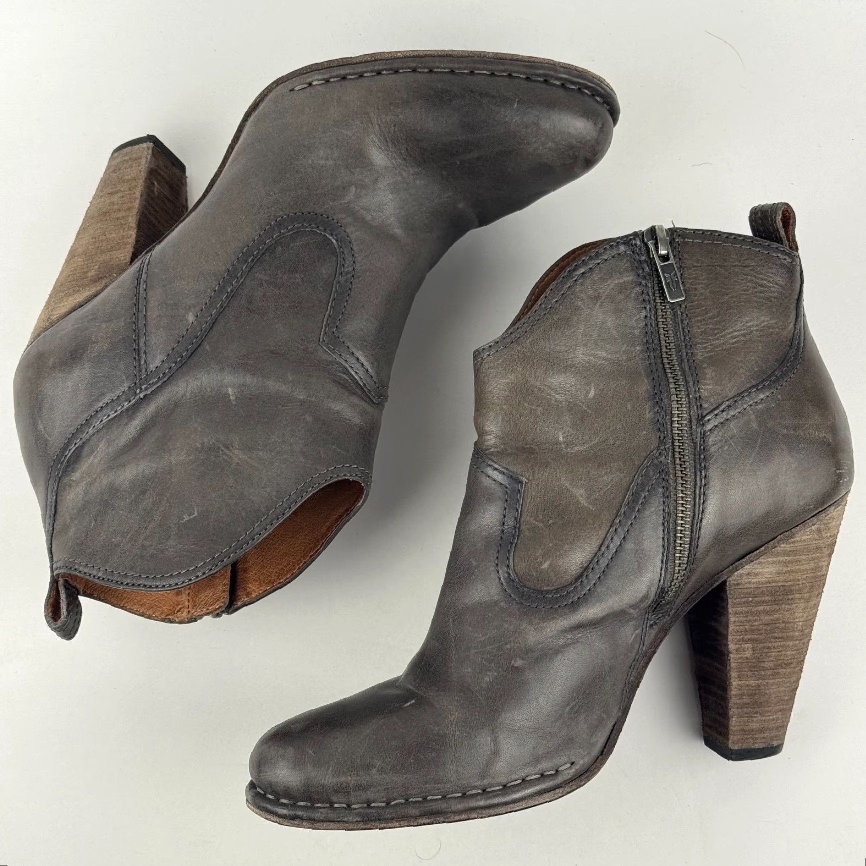 Frye FRYE Madeline Bootie Womens 11M Leather Gray Zip Ankle Boot High Heel Leather Lining Outsole Block Heel Casual EUC Size 32" / US 10 / IT 46 - 3 Thumbnail