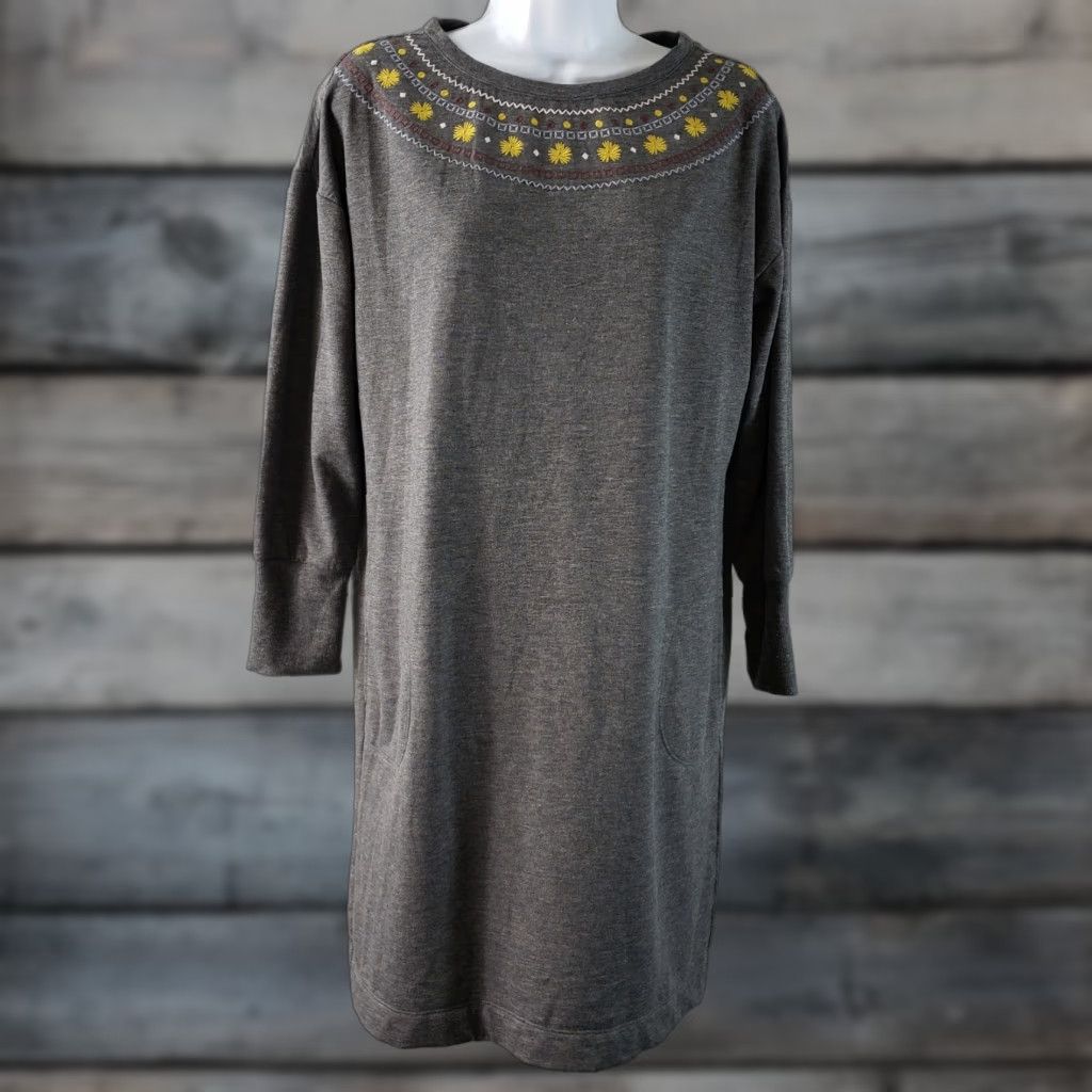 Vintage Matilda Jane Dress Womens Sz Small Gray Yellow Embroidered Pockets Shift Rayon Blend Size S / US 4 / IT 40 - 1 Thumbnail