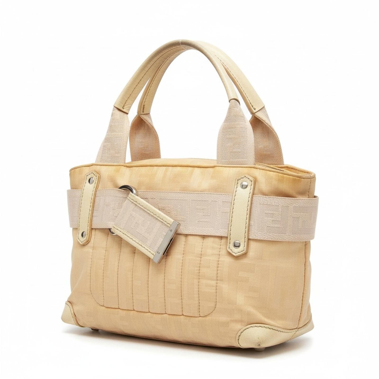 Fendi Fendi - Beige Nylon and Leather Handbag with Logo Detail Size ONE SIZE - 1 Thumbnail