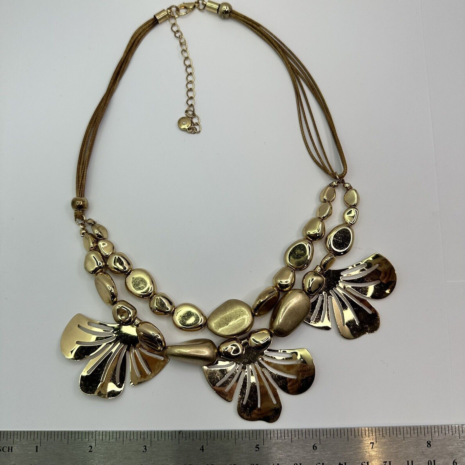 Other C 1946 Signed Gold Tone Gingko Leaves Necklace Leather Cord Size ONE SIZE - 9 Thumbnail