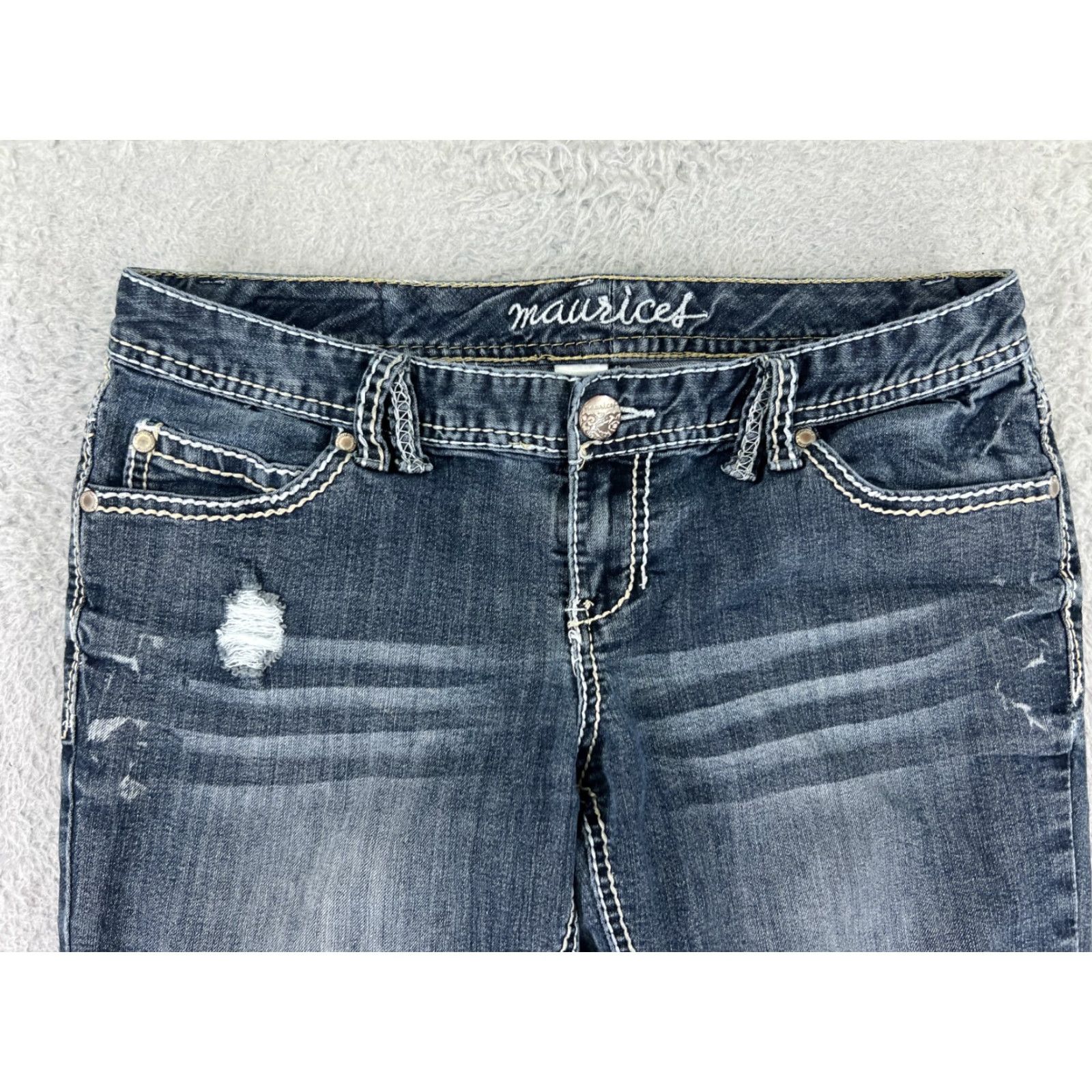 Vintage Maurices Jeans Women's 7 Blue Denim Low Rise Bootcut Distressed Cotton Western 5-Pocket Mens Womens? Size 28" / US 6 / IT 42 - 6 Thumbnail