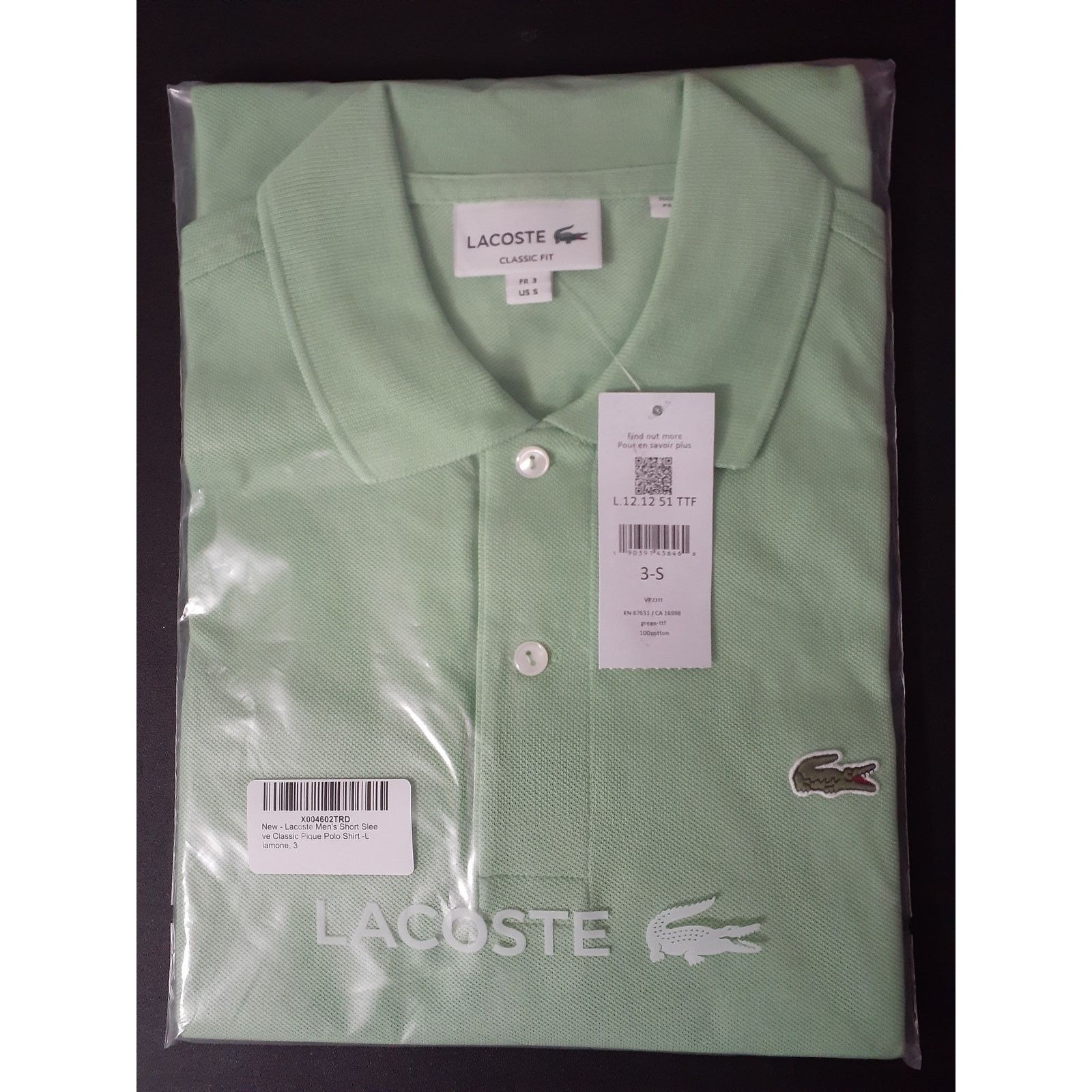 Lacoste Lacoste Mens Short Classic Chine L.12.12 Polo Liamone S Size US S / EU 44-46 / 1 - 2 Thumbnail