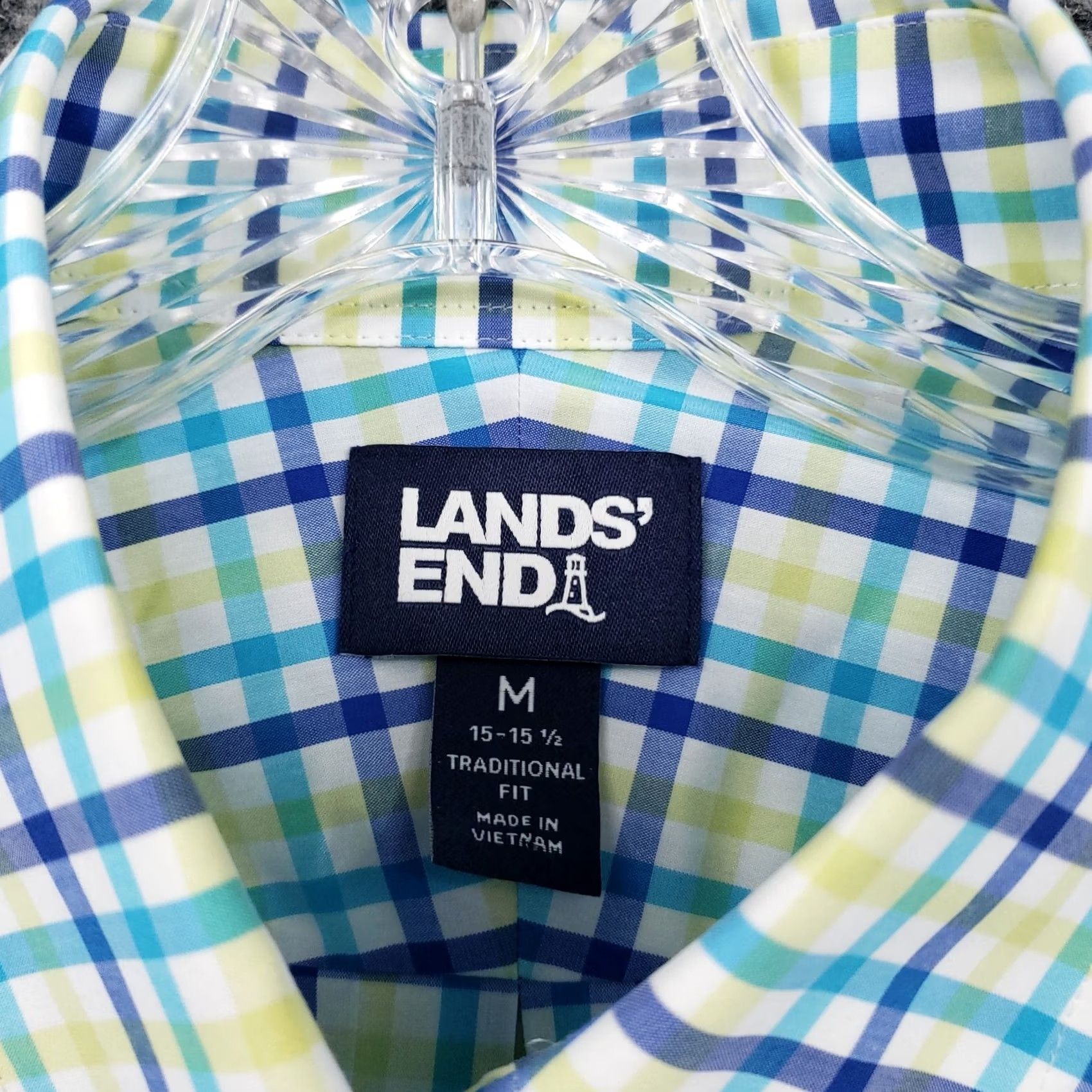 Lands' End Lands' End Button-Up Shirt Men M Medium Blue Plaid 15.5 Comfort First Modern Regular Fit Size US L / EU 52-54 / 3 - 7 Thumbnail