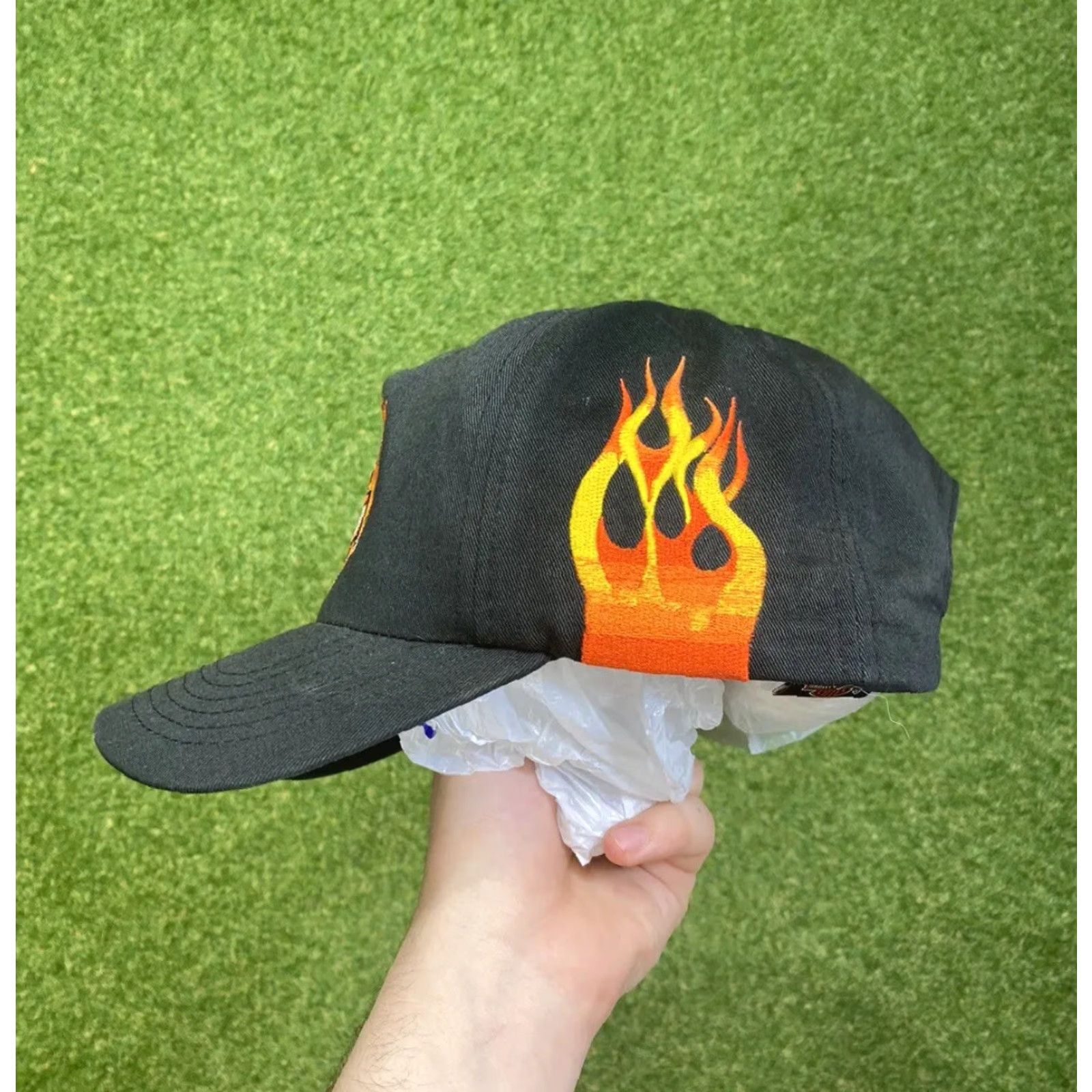 Harley Davidson Harley-Davidson Snapback Hat Flame AOP 90s Vintage Cap Adjustable Strap Mens Adjustable Black Cotton Knit Hat Size ONE SIZE - 3 Thumbnail