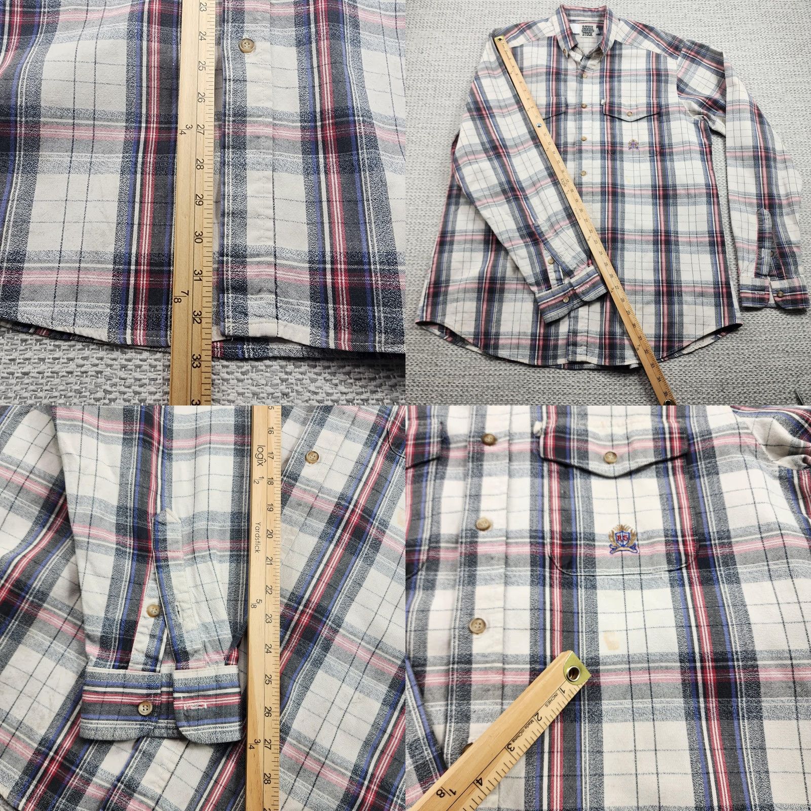 Vintage VINTAGE Panhandle Slim Rough Stock Shirt Mens XL Button-Down Plaid Long Sleeve Western Embroidered RS Crest White Cow Boy Style T Size US XL / EU 56 / 4 - 9 Thumbnail