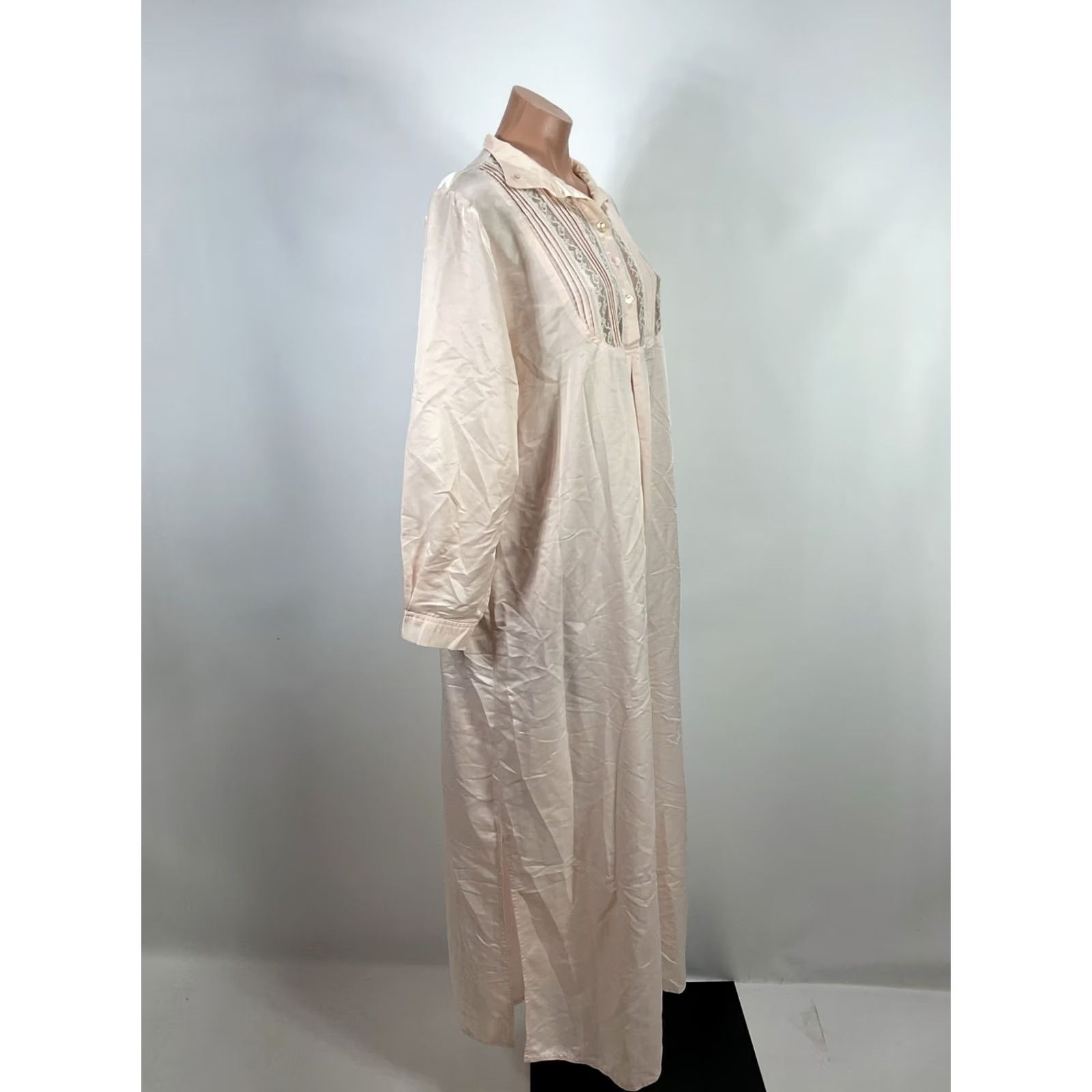 Vintage Vintage Eve Stillman Nightgown Womens Large Pink Satin Embroidered Lace Long Size ONE SIZE - 5 Thumbnail