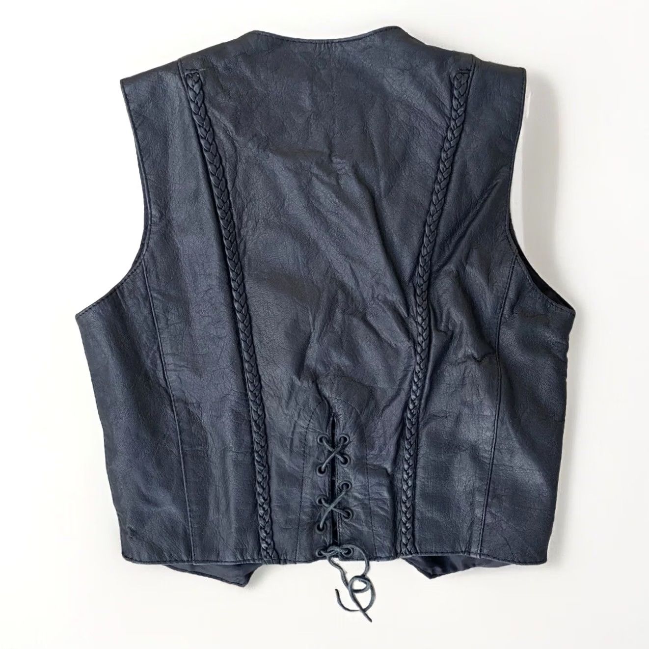 Vintage VINTAGE Hot Leathers Biker Vest Black Snap Front Lace Up Lower Back Size S Womens Size S / US 4 / IT 40 - 7 Thumbnail