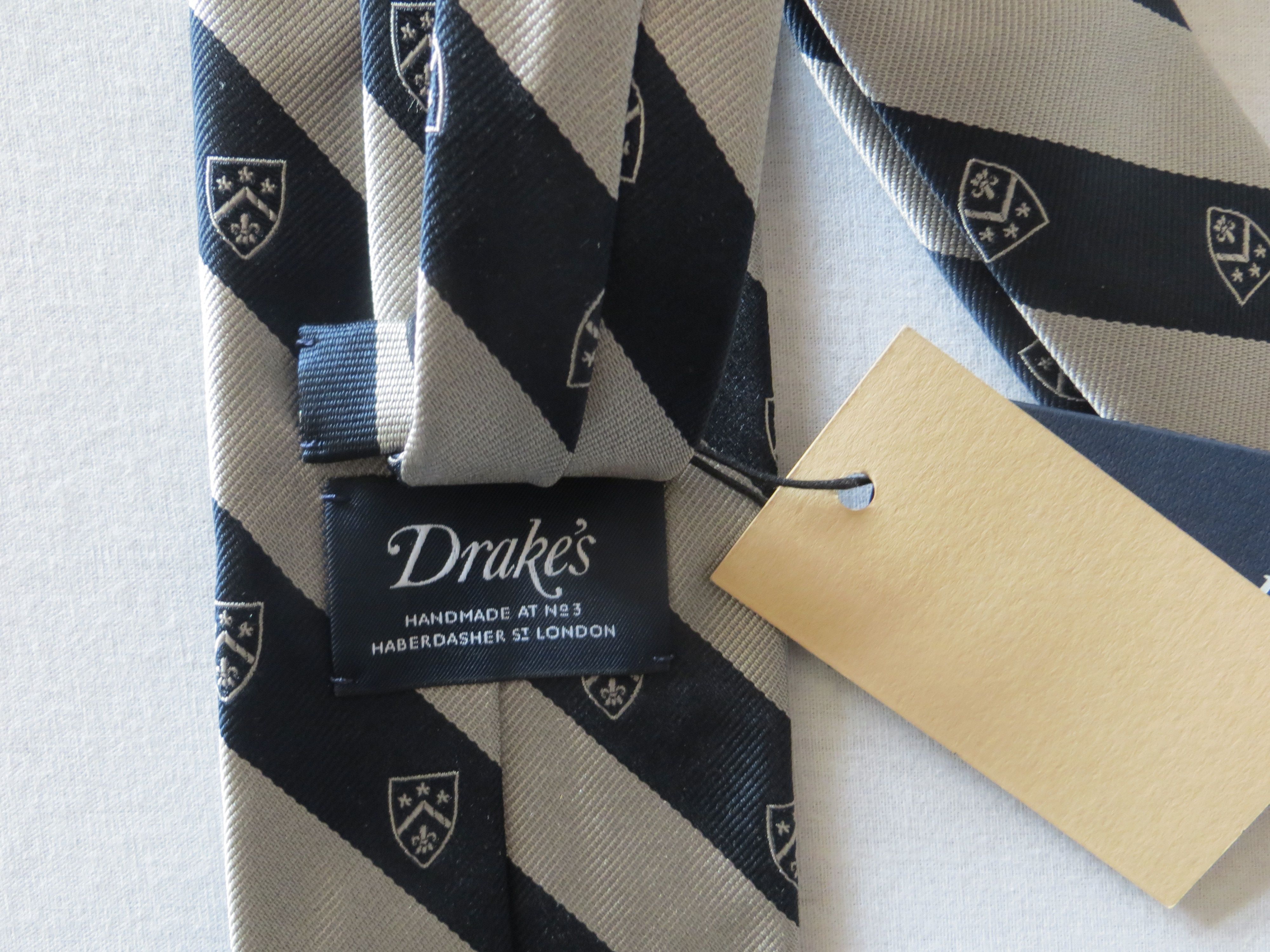 Drake's SHEILD & STRIPE RAW EDGE TIE Size ONE SIZE - 4 Thumbnail