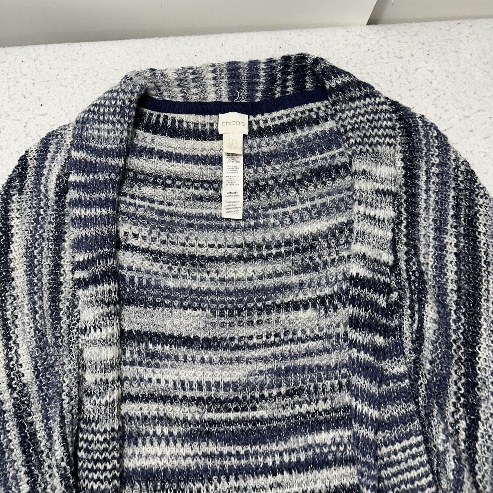 Chicos Chico's Small Short Blue White Stripe Cardigan Sweater Size S / US 4 / IT 40 - 2 Thumbnail