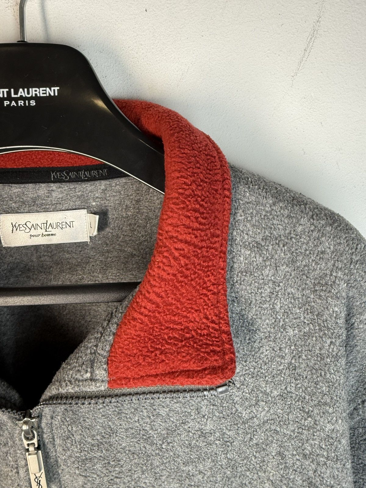 Yves Saint Laurent Fleece YSL Sweatshirt Quarter Zip Big Logo Vintage Sweater Size US L / EU 52-54 / 3 - 12 Thumbnail