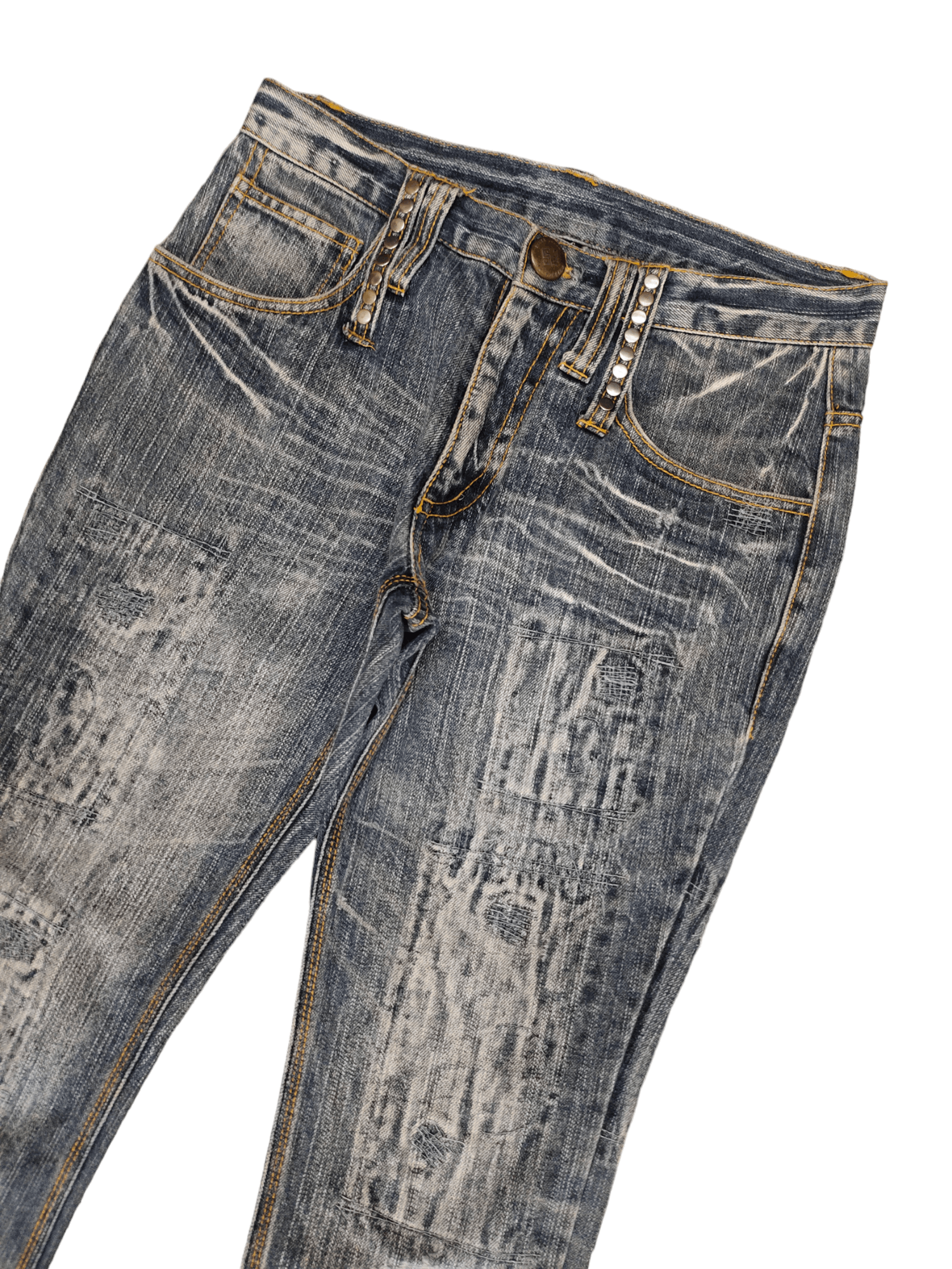 If Six Was Nine Flare Jeans FS Studded Distress Faded Boot Cut Y2k Mudmax Size US 30 / EU 46 - 4 Thumbnail