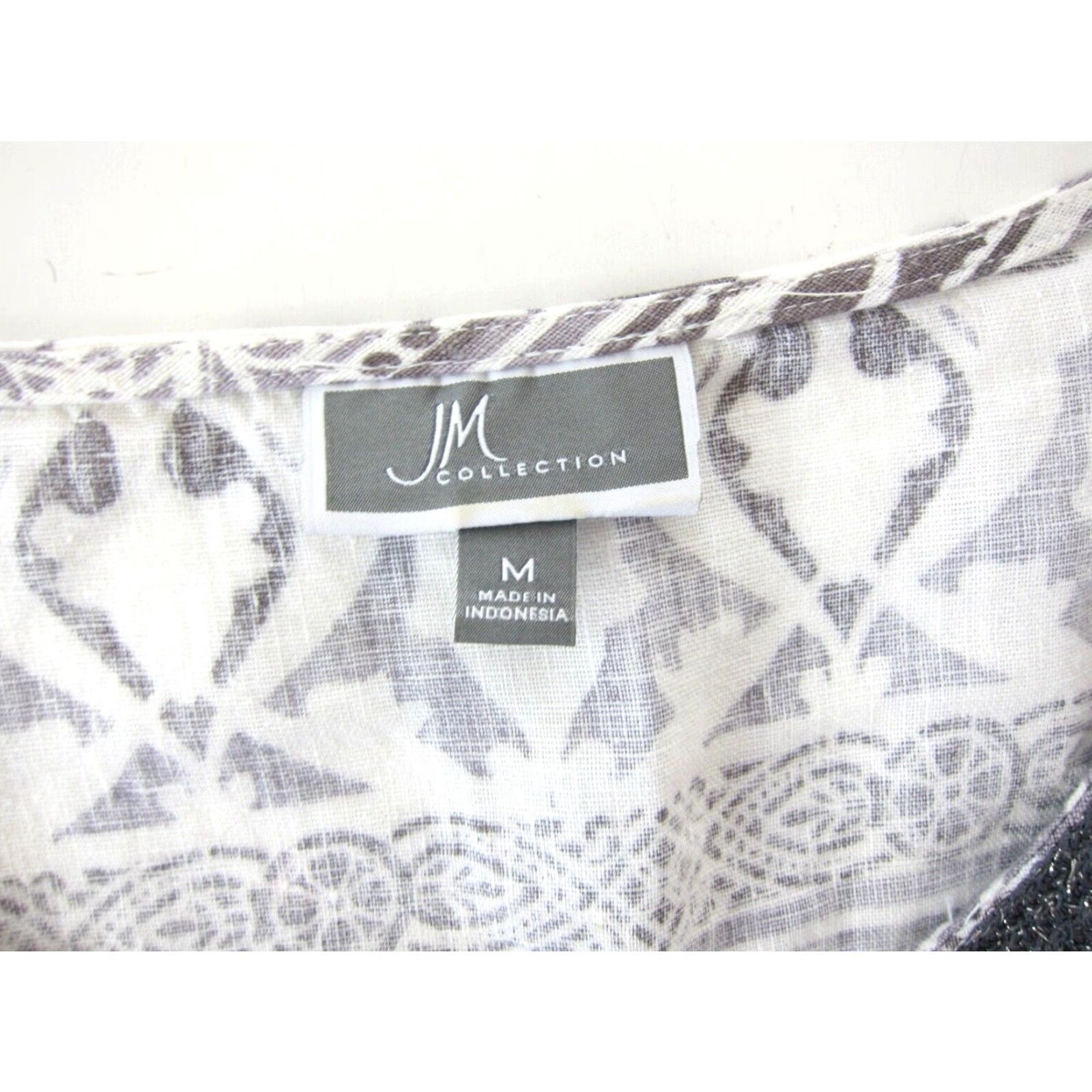JM Collection JM Collection 100% Linen Grey White Floral Silver 3/4 Sleeve Tunic Blouse Medium Size M / US 6-8 / IT 42-44 - 3 Thumbnail