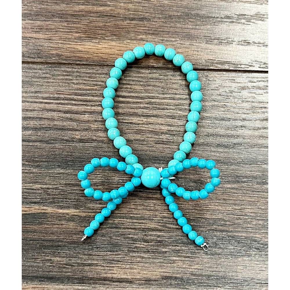 Other Handmade Ribbon Bow Beaded Stretch Bracelet in Turquoise, So Size ONE SIZE - 8 Thumbnail