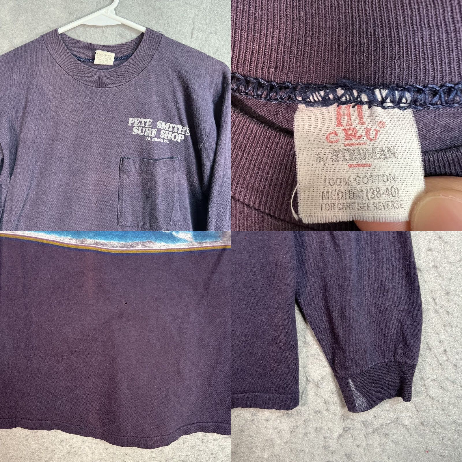 Vintage VINTAGE 1980s Pete Smiths Surf Shop Beach Graphic T Shirt Mens Adult Medium Blue Cotton Faded Surfwear Size US M / EU 48-50 / 2 - 8 Thumbnail