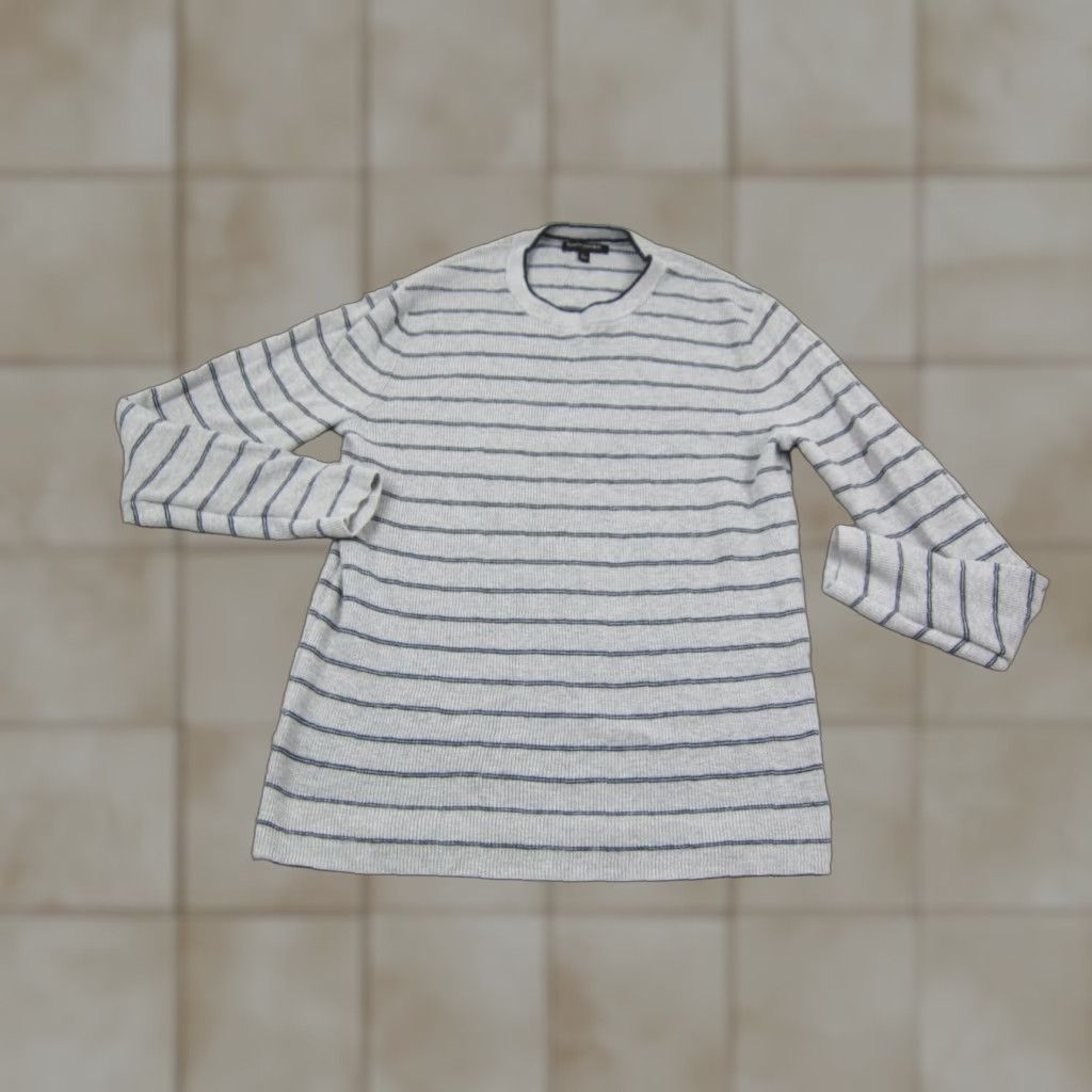Banana Republic Banana Republic Sweater Shirt Womens Large Gray Blue Striped Wool Blend Knit Crewneck Pullover 90s City Classic Designer Size S / US 4 / IT 40 - 1 Thumbnail