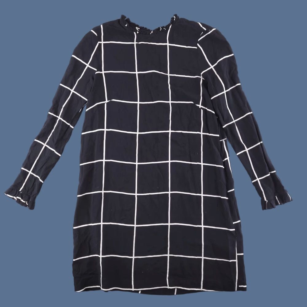 H&M H&M Dress Women 10 Black Windowpane Viscose Mini Shirt? Size L / US 10 / IT 46 - 1 Thumbnail