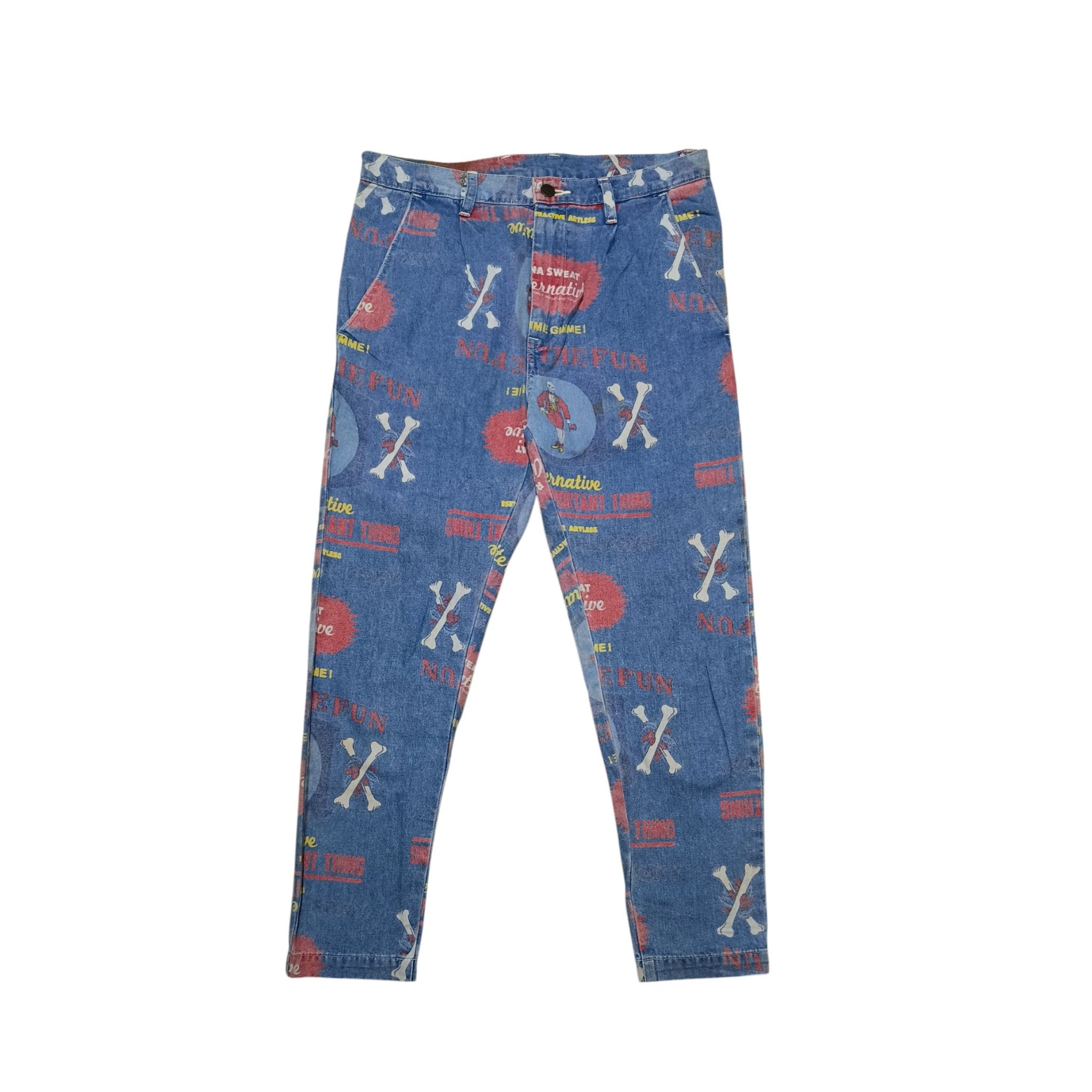 Japanese Brand Vintage Y2K RNA Inc. Printed Cross Bone Denim Jeans Pants Size US 31 - 1 Thumbnail