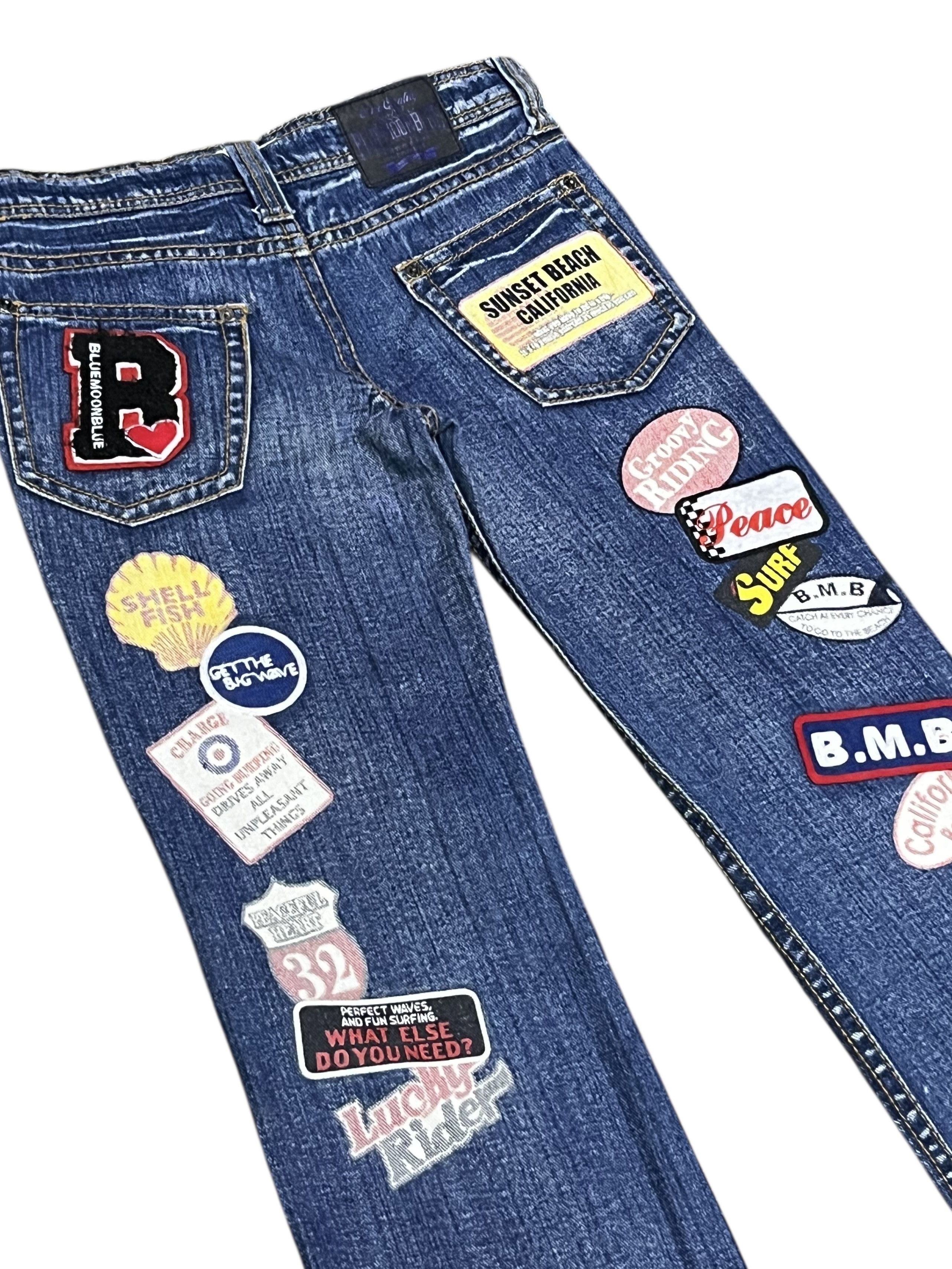 Japanese Brand 🏄Vtg BMB California Beach Surf Multi Patches Printed Denim Size US 30 / EU 46 - 4 Thumbnail