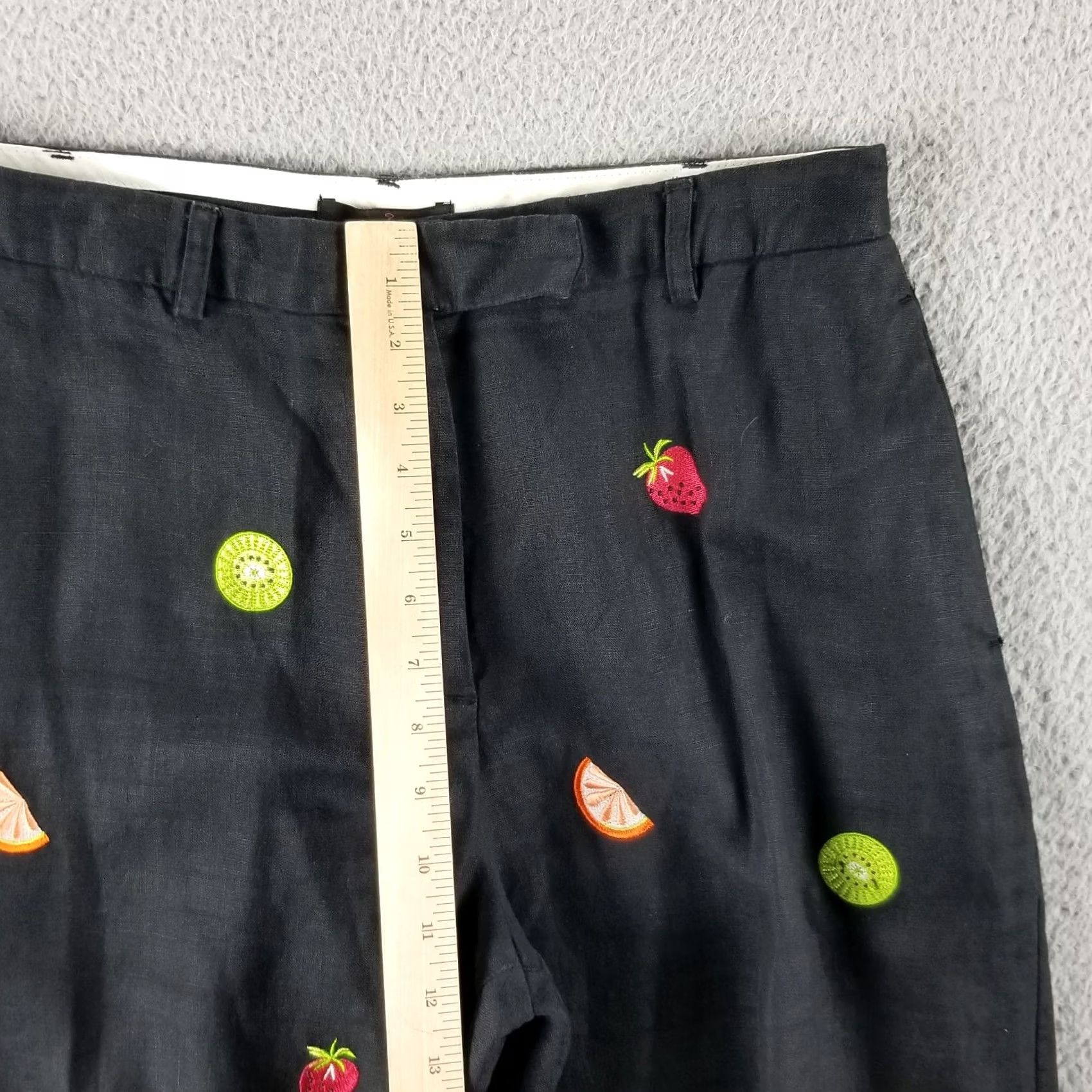 Vintage Rosanna Linen Pants Woman 12P Petite Embroidered Fruit Strawberries Kiwi Crop Vintage Rosanna Petite Wide-Leg Cropped Beach Summer 12P Womens Size 34" / US 12 / IT 48 - 6 Thumbnail