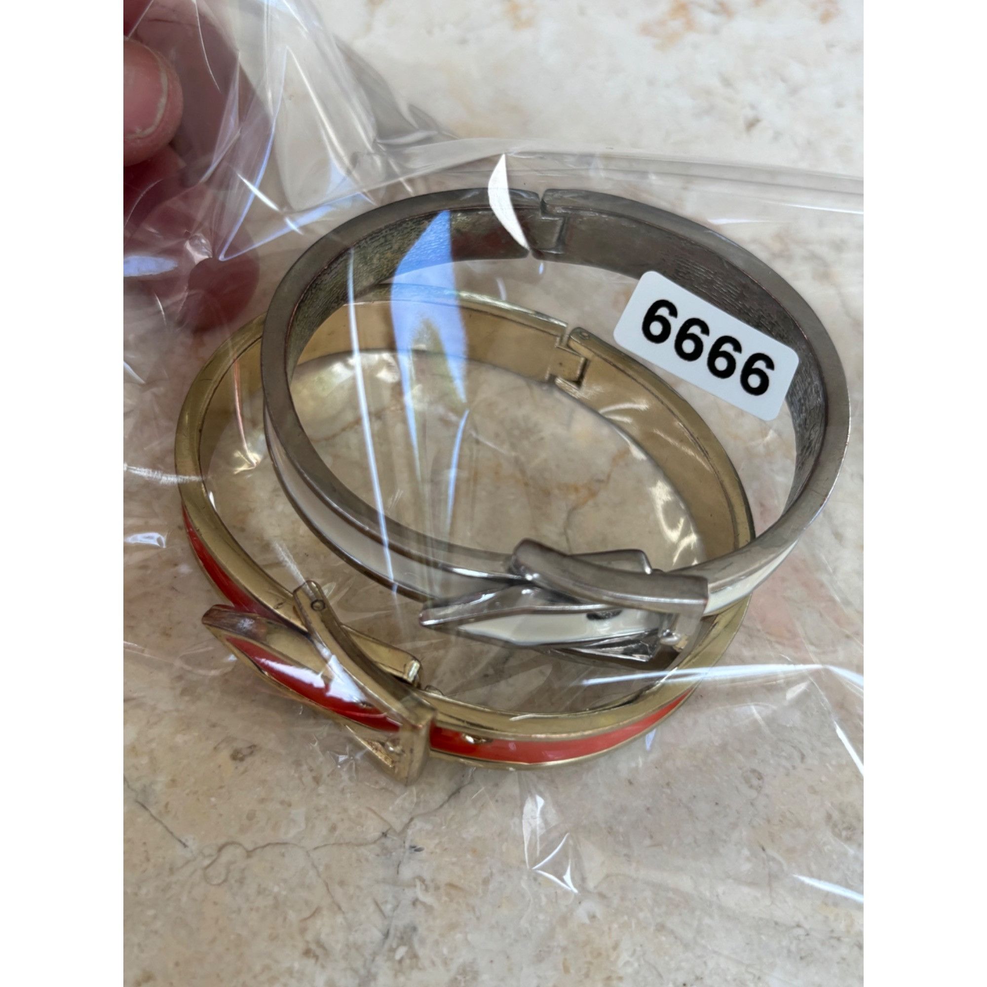 Other Gold-Tone orange & White Enamel Buckle Bangle Bracelets Set Size ONE SIZE - 2 Thumbnail