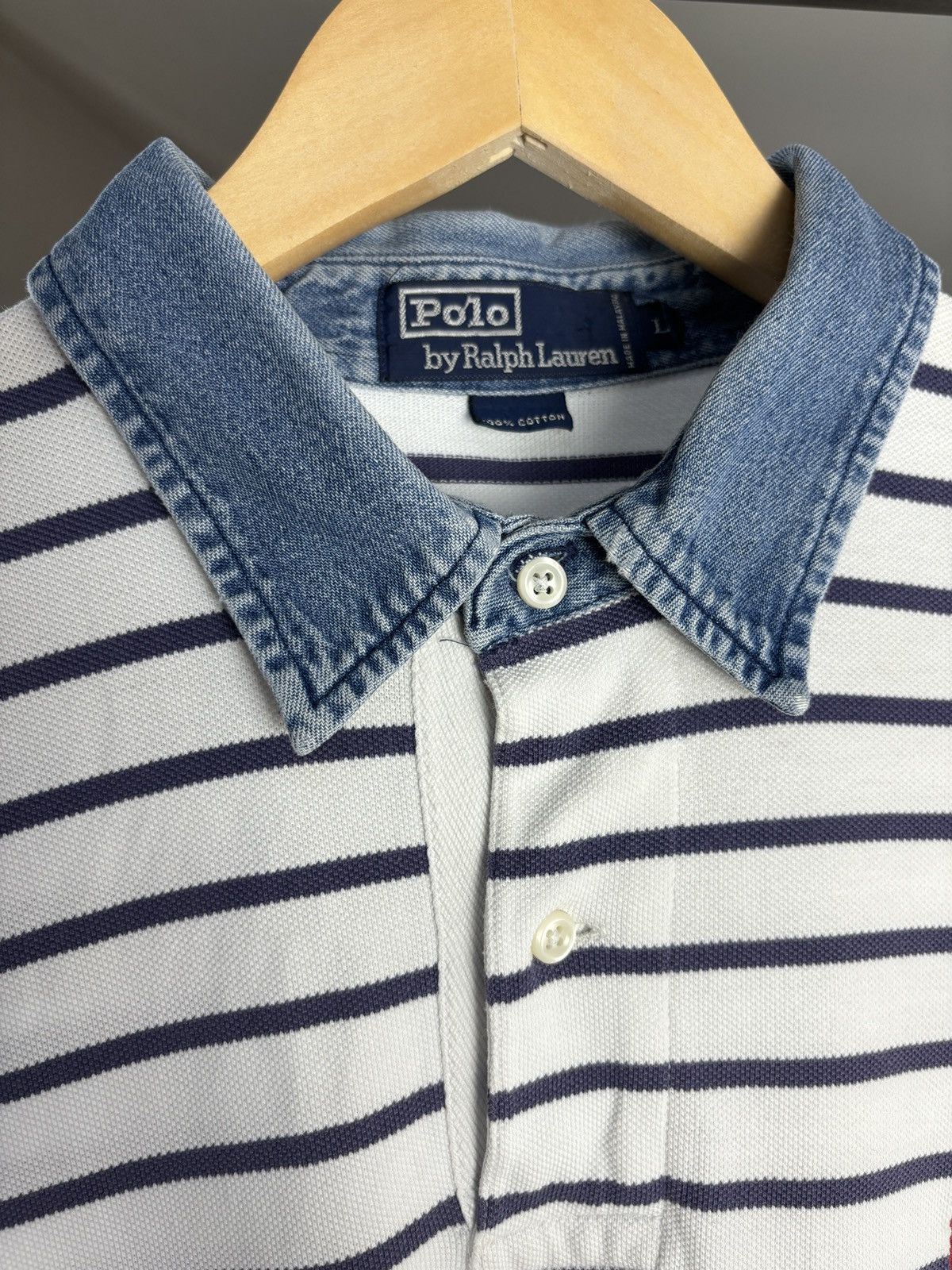 Polo Ralph Lauren Polo Ralph Lauren Denim Collar Vintage Rugby Polo Shirt Size US L / EU 52-54 / 3 - 3 Thumbnail