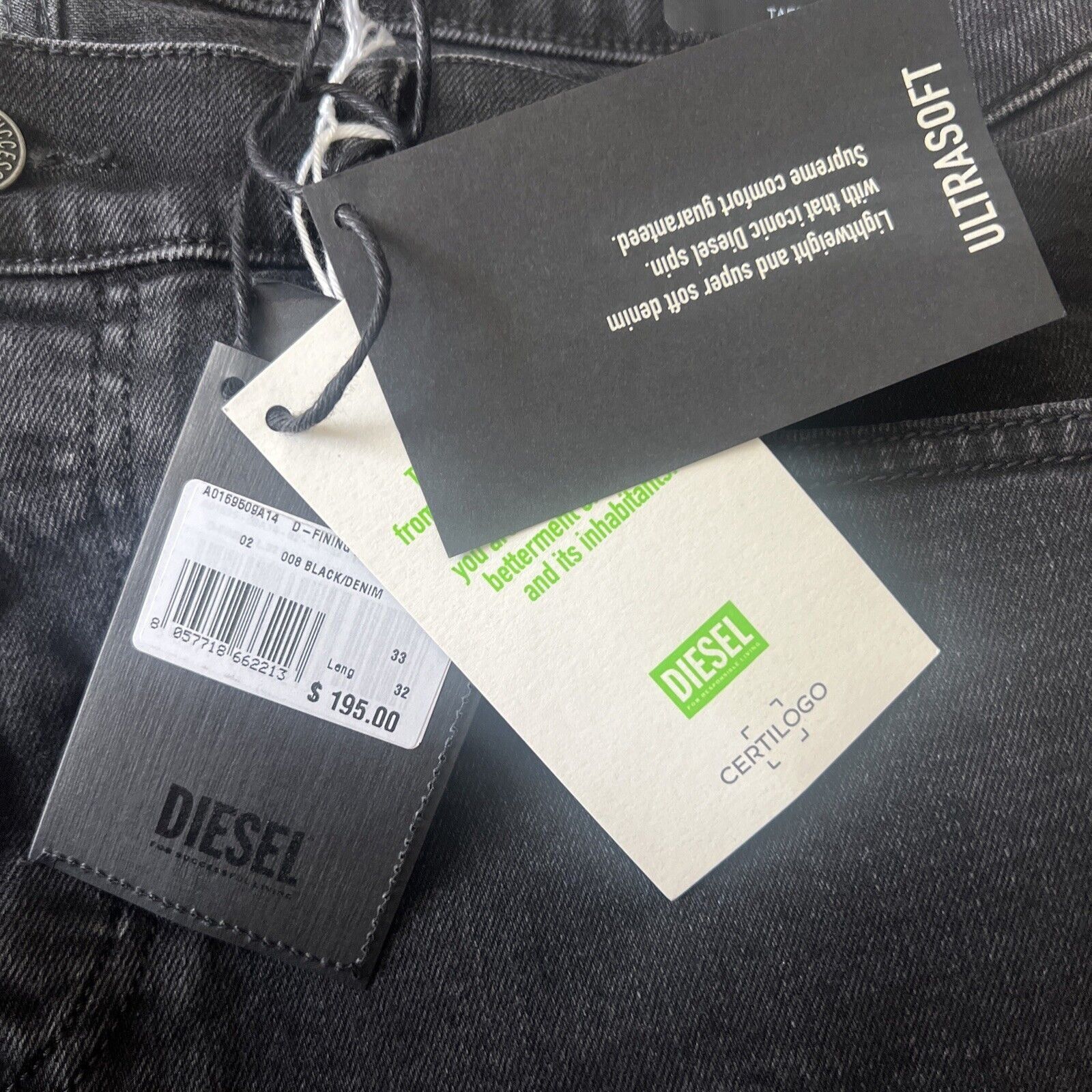 Diesel Diesel Mens D-Fining Tapered Jeans 09A14 Black Size 33/32 Size US 33 - 8 Thumbnail