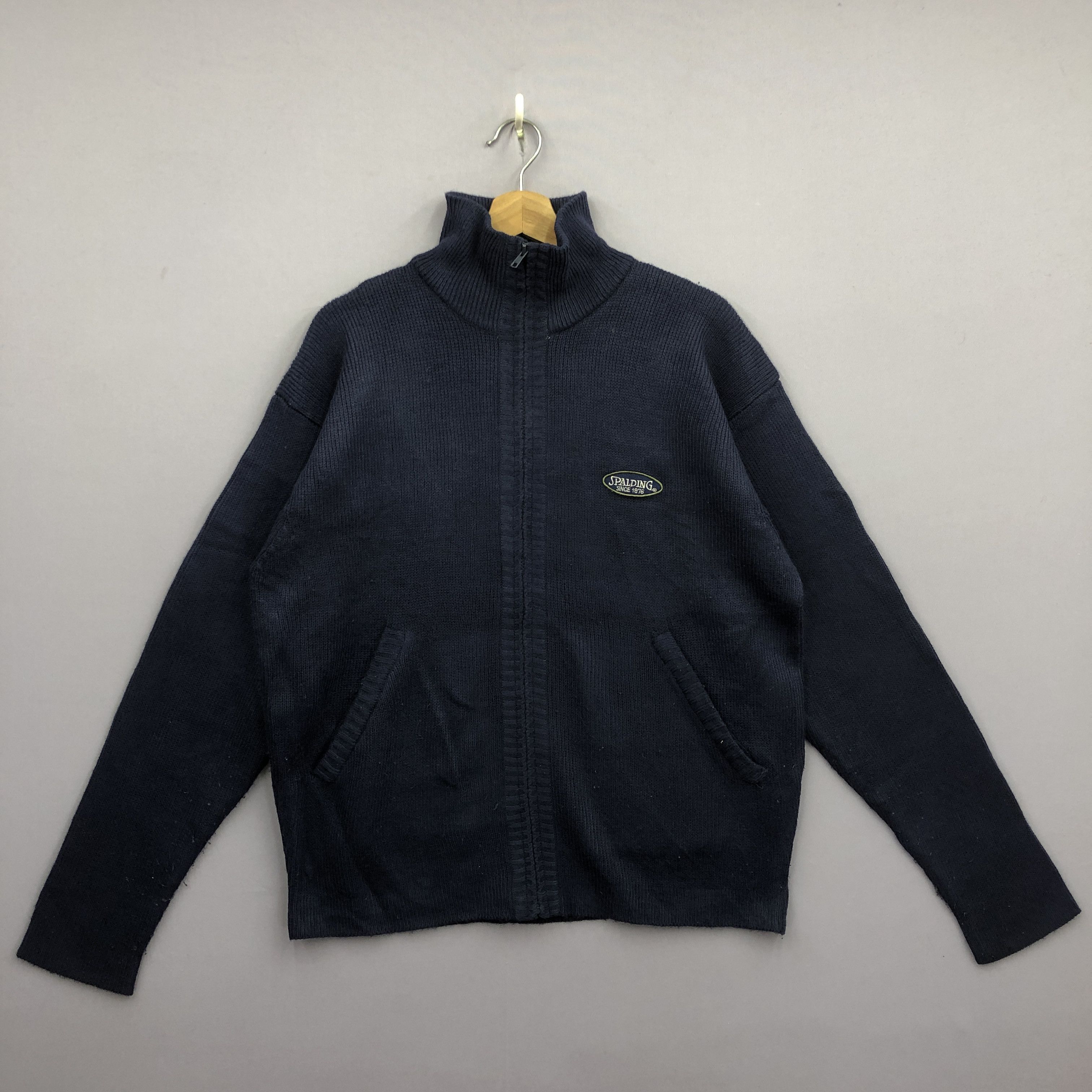 Spalding × Vintage Vintage 90s Spalding Zipper Knit Sweater Sweatshirt Size US L / EU 52-54 / 3 - 1 Thumbnail