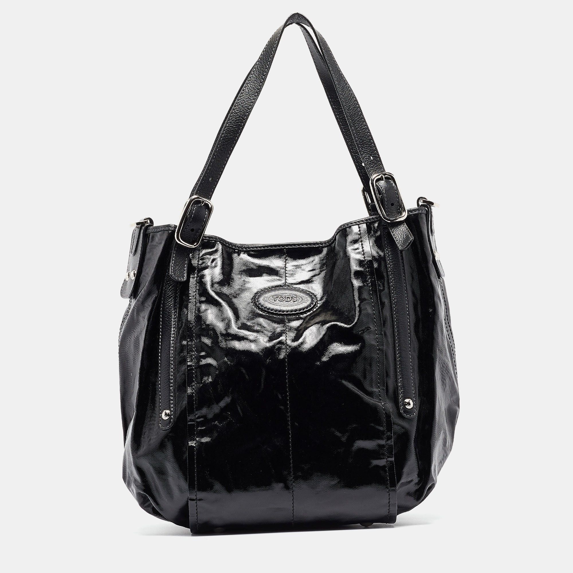 image of Tods Tod's Black Coated Canvas G-Line Easy Sacca Tote, Women's
