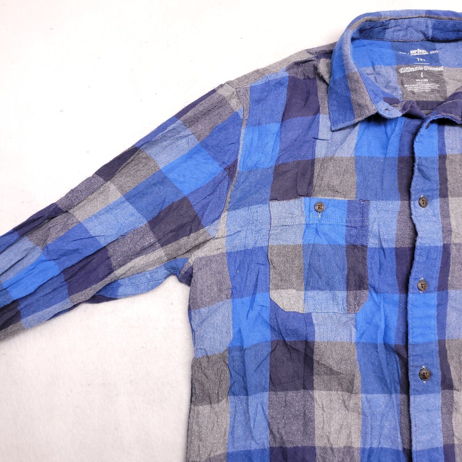 Urban Pipeline Urban Pipeline Gigham Flannel Shirt Mens Size L Blue Gray Size US L / EU 52-54 / 3 - 4 Thumbnail