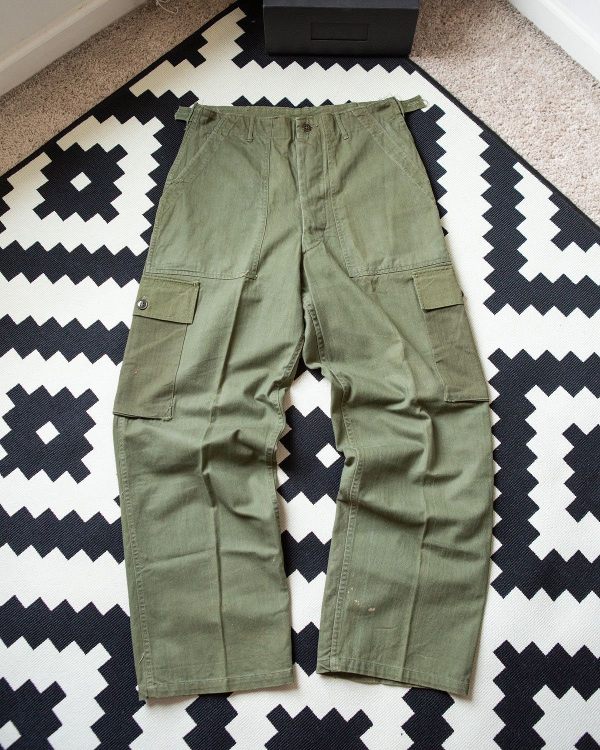 Vintage Vtg Military HBT Fatigue Cargo Pants Twill Herringbone Med Size US 32 / EU 48 - 5 Thumbnail