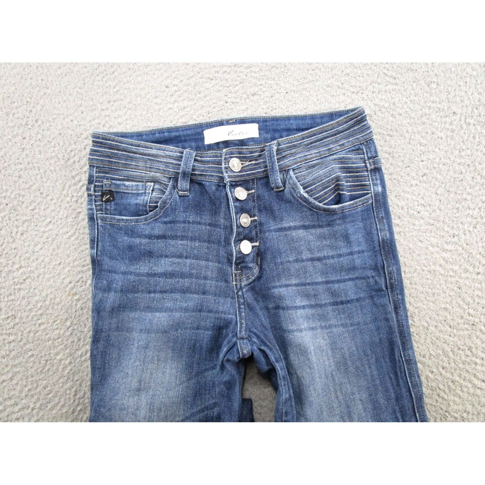 Vintage Kancan Jeans Womens Size 26/5 Button Fly Blue Distressed Denim Stretch Skinny Regular Jeans Size 26" / US 2 / IT 38 - 3 Thumbnail