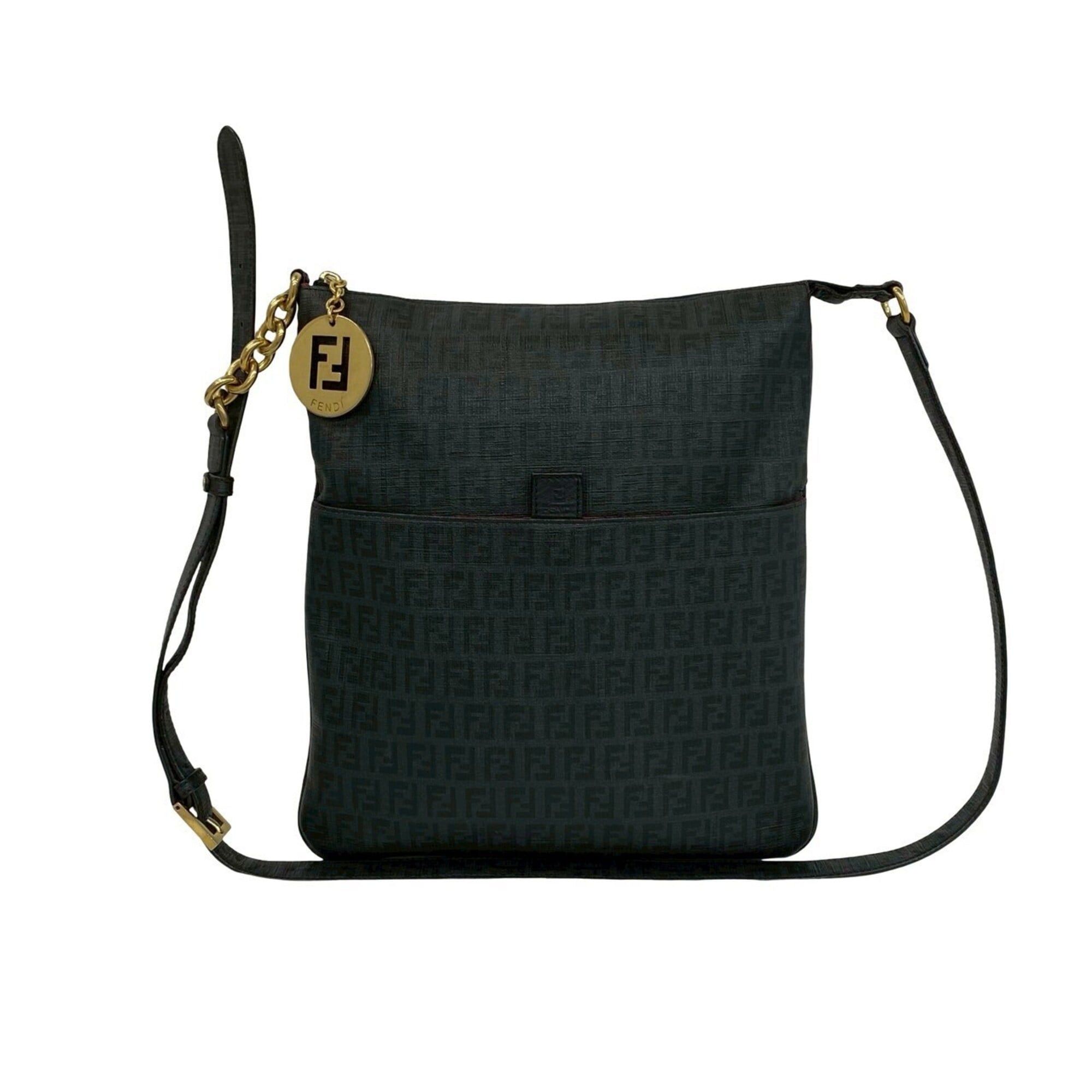 Fendi FENDI Zucchino FF Pattern Logo Hardware Leather Shoulder Bag Sacoche Body Black 69778 Size ONE SIZE - 1 Thumbnail
