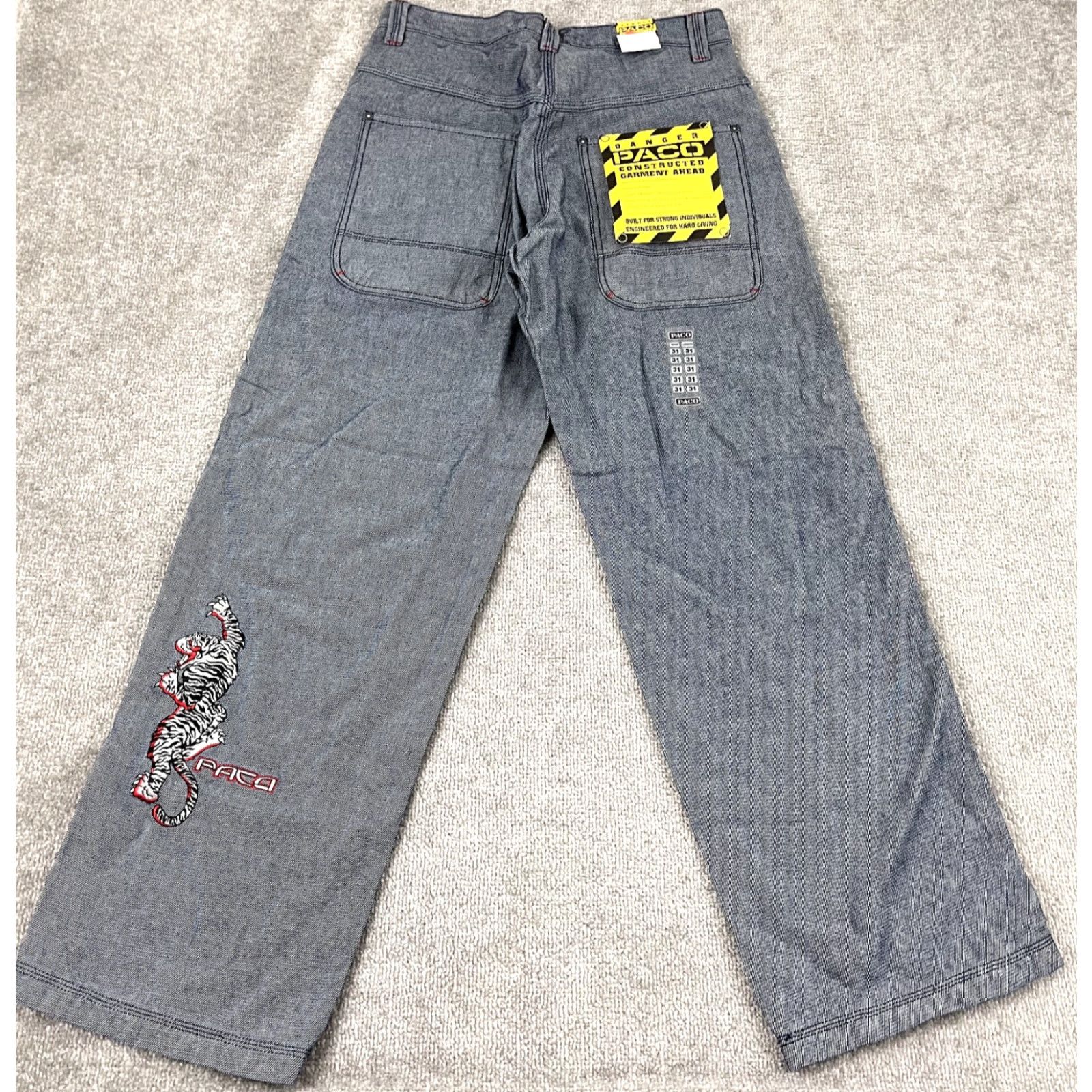 Vintage VINTAGE PACO Jeans Mens 31 x 31 Hip Hop Wide Skater Dragon Tiger Embroidered Y2K Blue Mens Size US 31 - 2 Thumbnail
