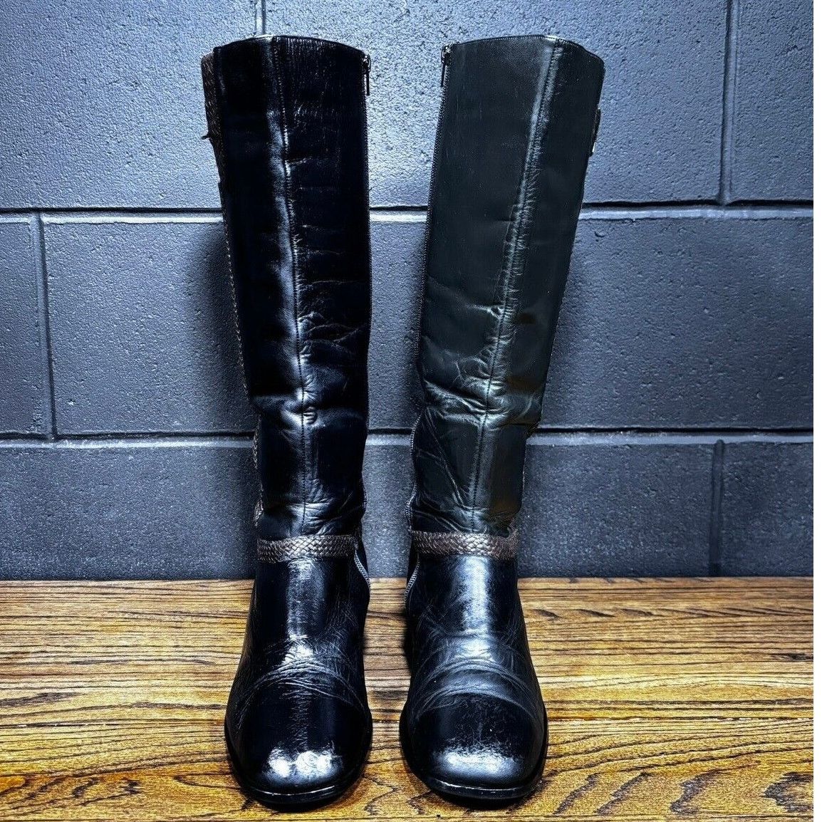Other G. WIZ Black Leather Square Toe Knee High Campus Boots Size US 9.5 / IT 39.5 - 3 Thumbnail