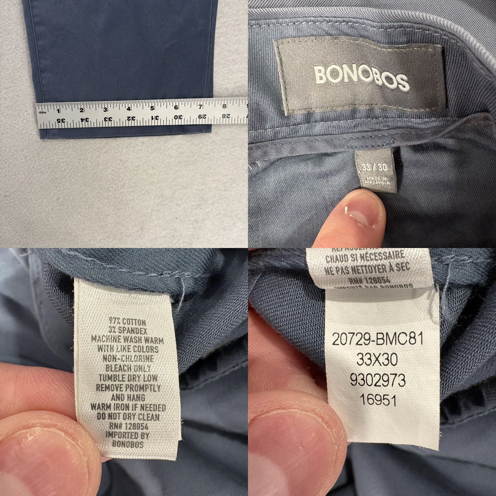 Bonobos Bonobos Chino Pants Mens 33x30 Blue Stretch Flat Front Straight Casual Business Baggy? Size US 33 - 8 Thumbnail