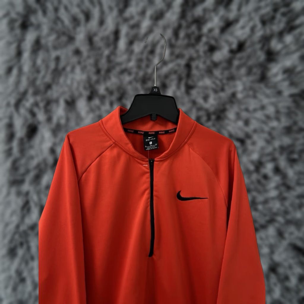 Nike Nike Dri-FIT Quarter Zip Pullover Hoodie Sweatshirt - 1/4 Zip Mens XL Orange Red Pocket Mock Neck Size US XL / EU 56 / 4 - 1 Thumbnail