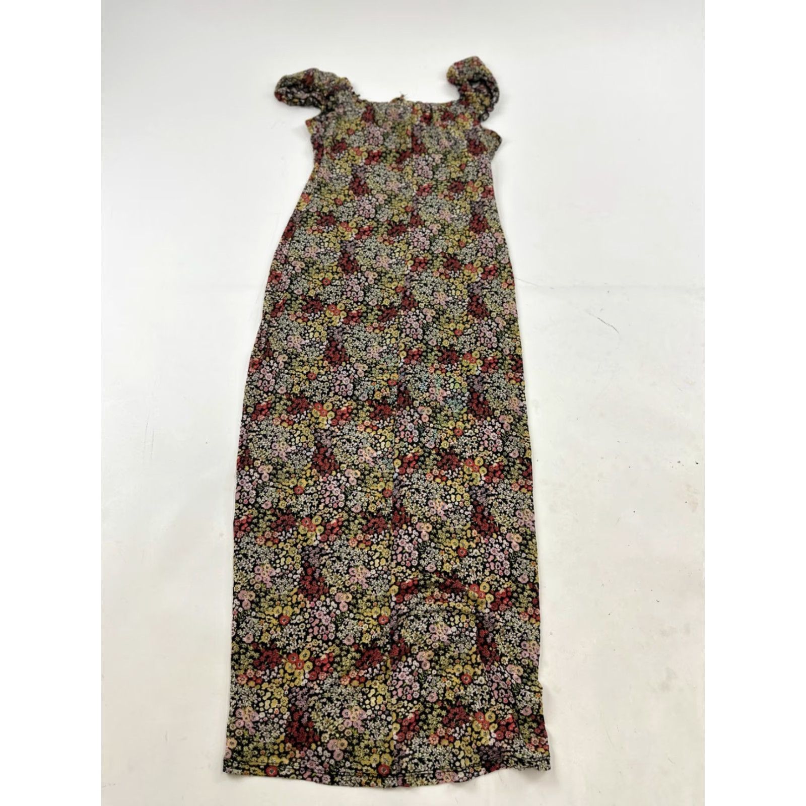 Vintage Stitch Pine Dress Womens Small Multi Floral Stretch Off Shoulder Maxi Slit Size S / US 4 / IT 40 - 2 Thumbnail
