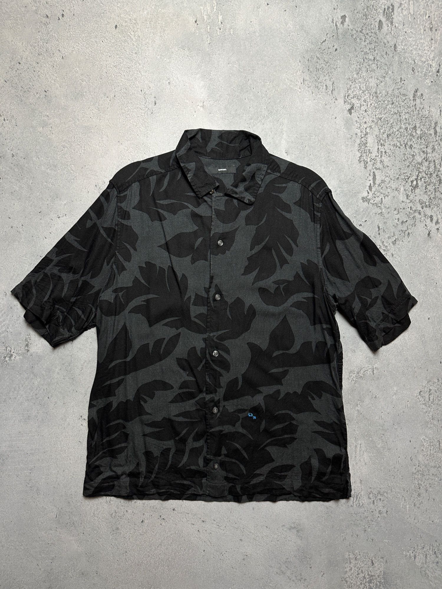 Diesel Diesel Black Leaf Pattern Short Sleeve Button-Up Viscose y2k Size US XL / EU 56 / 4 - 9 Thumbnail