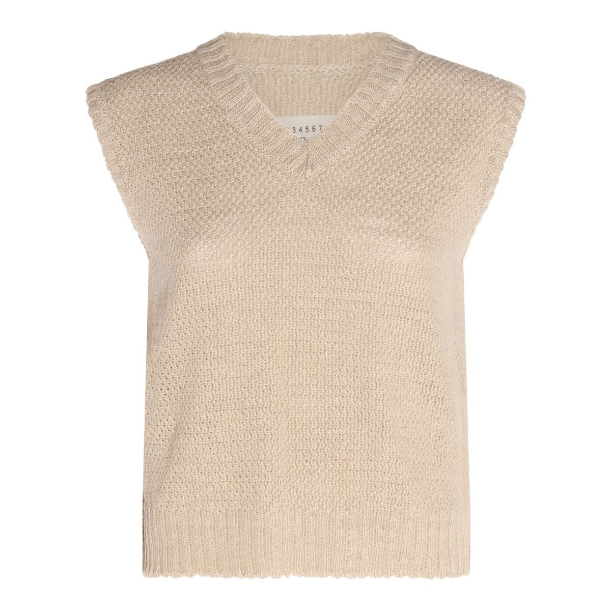 Maison Margiela o1y0625 V-neck Sleeveless Sweater in Beige Size S / US 4 / IT 40 - 1 Thumbnail