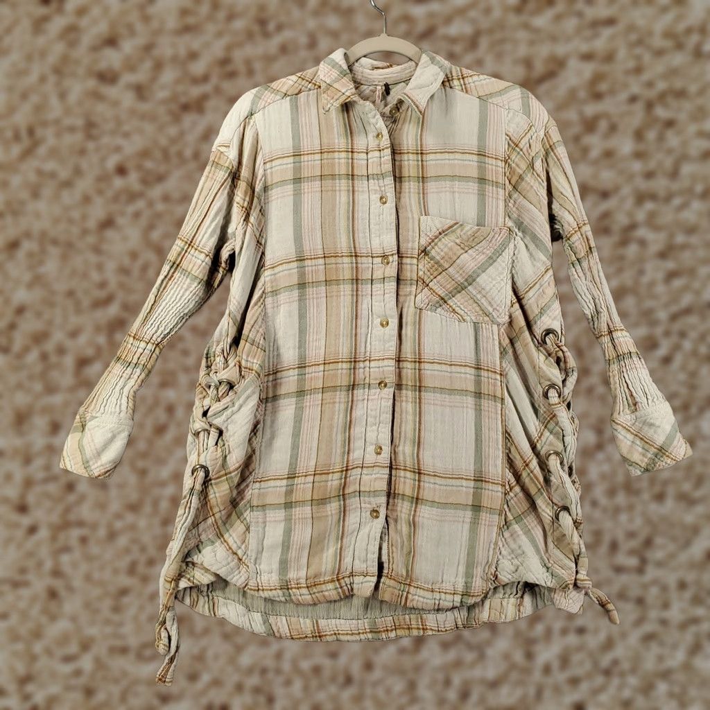 Free People Free People Button-Up Tunic XS Multicolor Plaid Oversized Long Sleeve Casual Ship Everyday Womens Size XS / US 0-2 / IT 36-38 - 1 Thumbnail