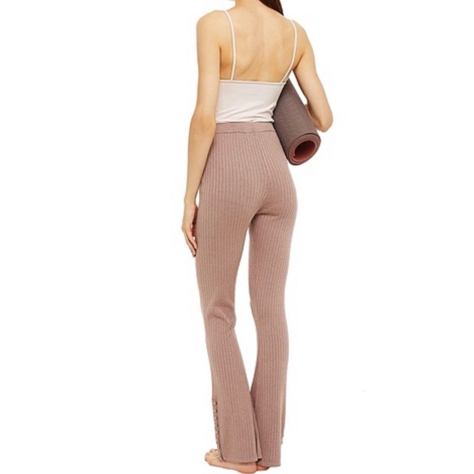 Live The Process NWT Live The Process Dusty Rose Pink Ribbed Flare Pants L Size 29" - 6 Thumbnail